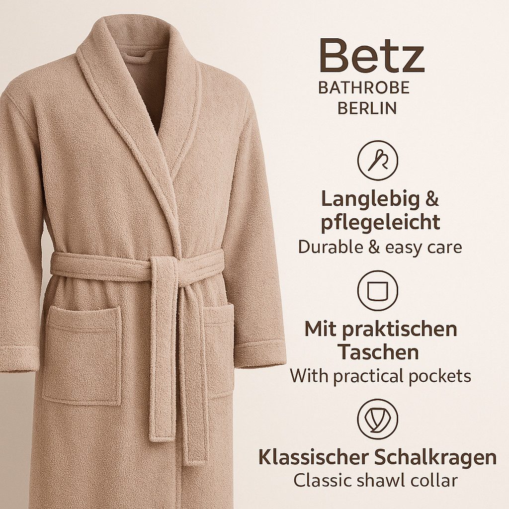 Betz Bademantel Saunamantel für Herren und Damen mit Schalkragen BERLIN, wadenlang, 100% Baumwolle, Schalkragen, Gürtel