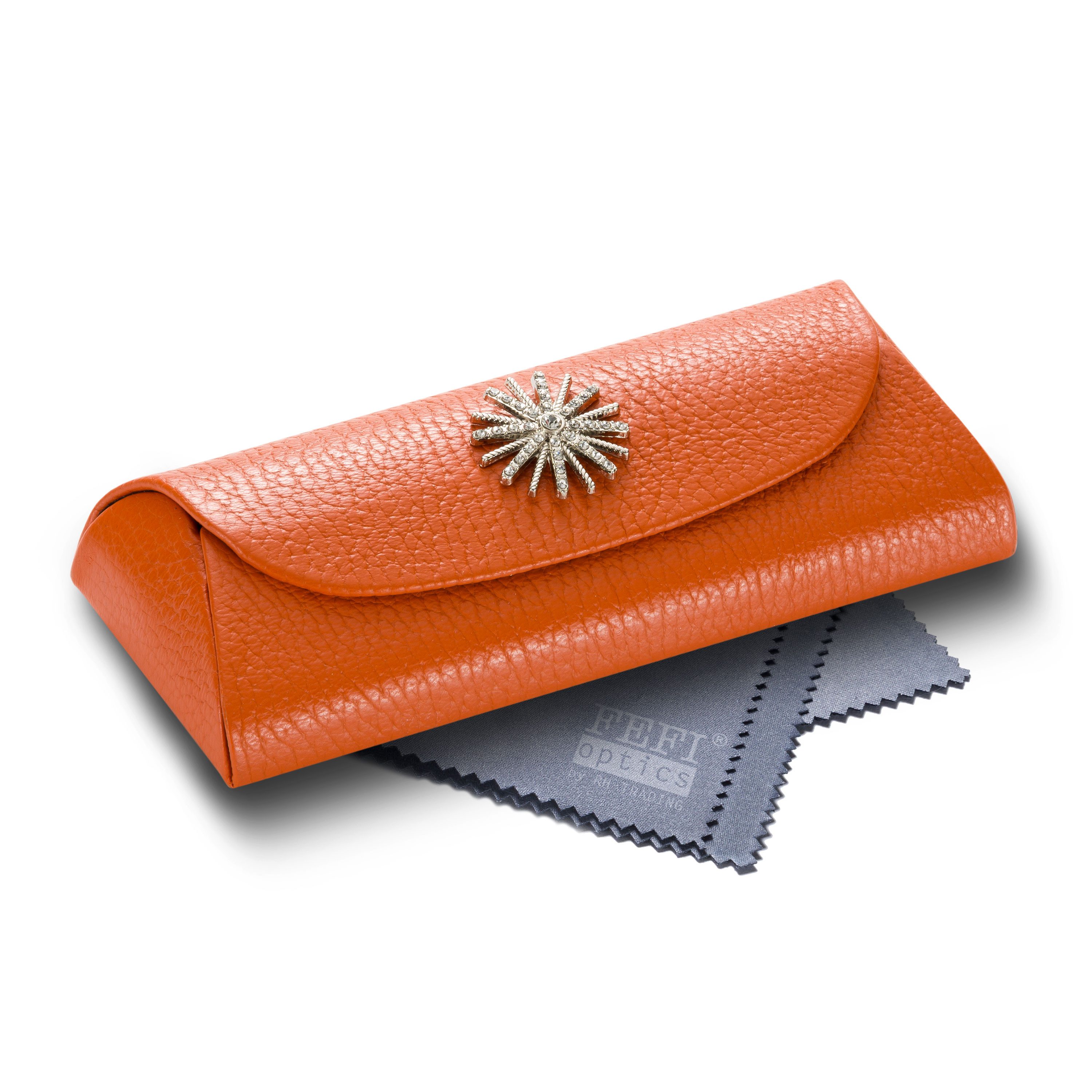 FEFI Brillenetui Echt-Leder mit Applikation, Exclusive Line, Set aus 1 Etui + hochwertigem Mikrofasertuch