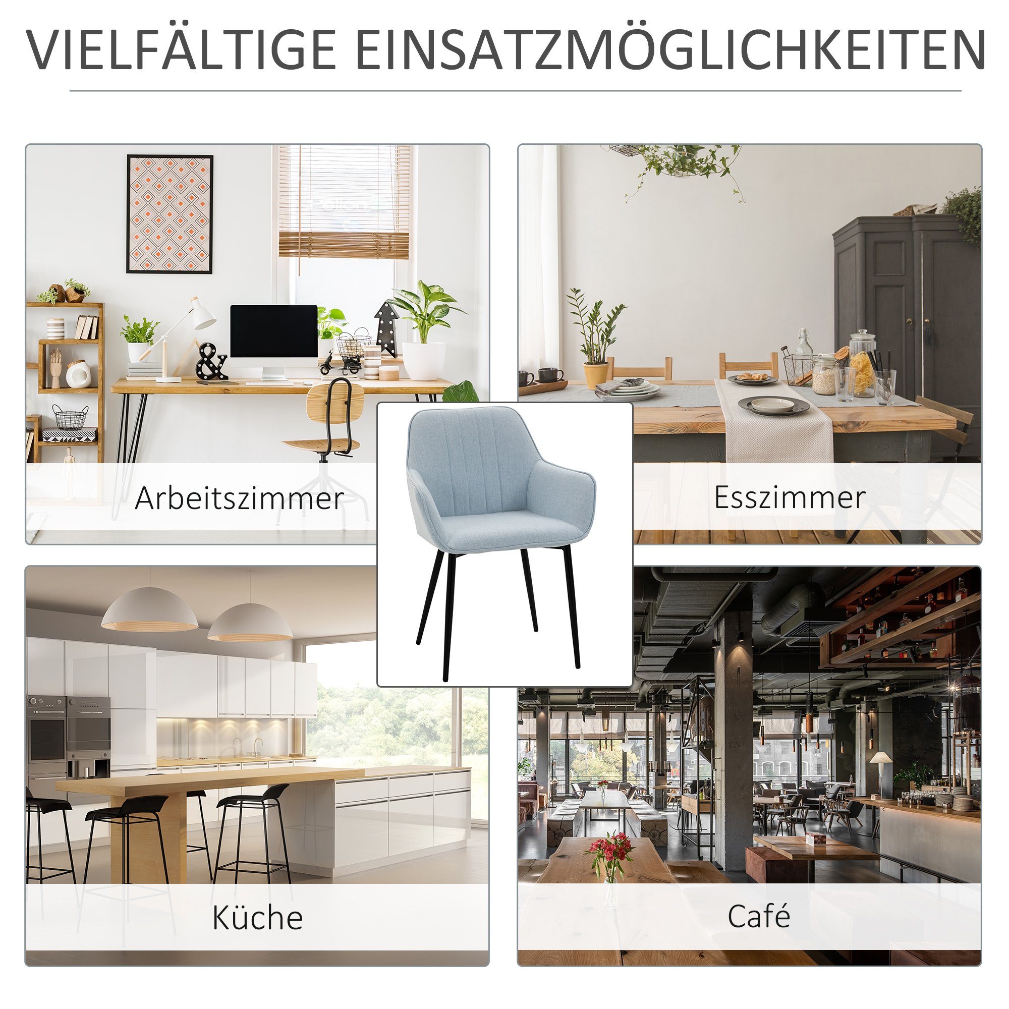 St), Essstühle Esszimmerstühle Polsterstuhl (Set, Esszimmerstuhl Set Rückenlehnen HOMCOM 2er Blau Esszimmerstühle 3 mit