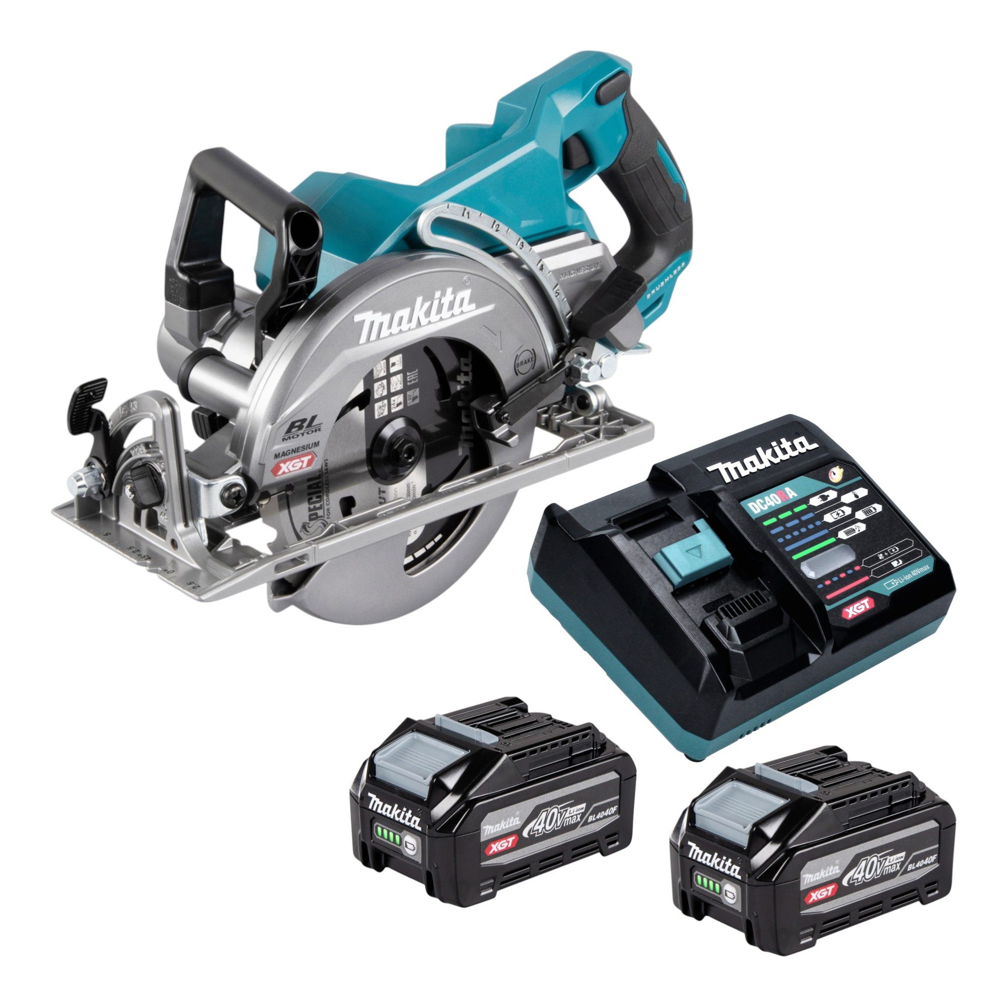 Makita Akku-Handkreissäge RS 001 GU201 40 V max. 185 mm Brushless + 2x Akku 4,0 Ah + Ladegerät