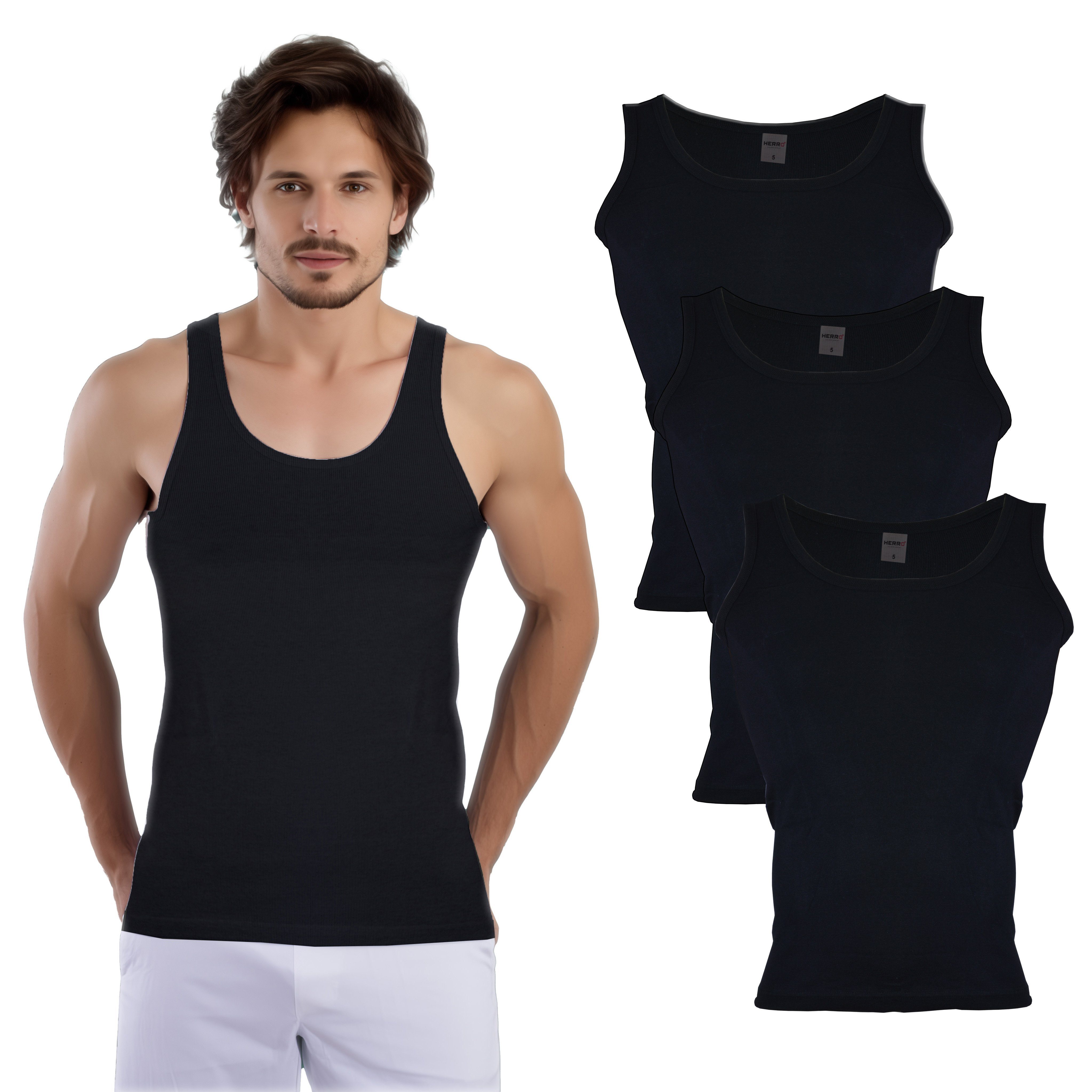 Frostfighter Unterhemd Herren Tank-Top (4-St) 100% Baumwolle, Feinripp, Schwarz oder Weiß