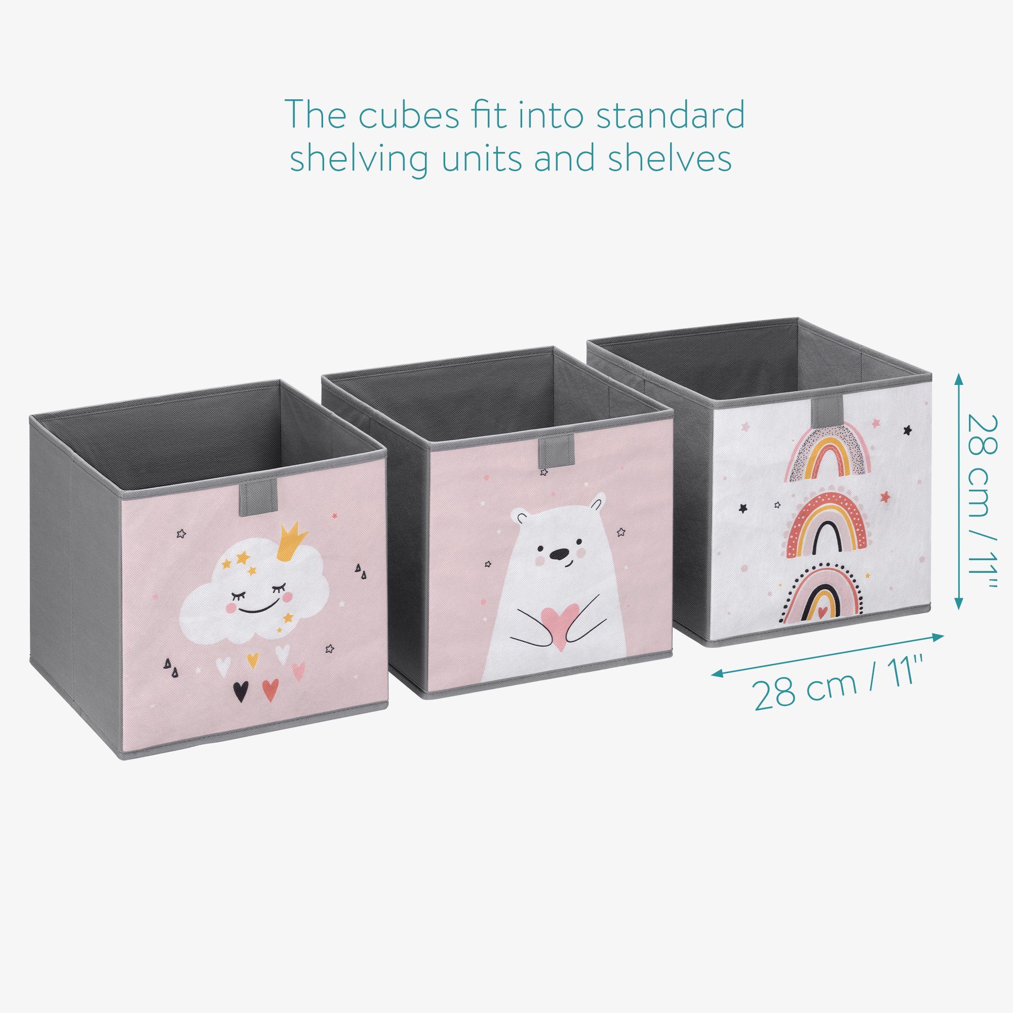 Navaris Aufbewahrungsbox Set Motiv Griff mit Kisten Kinder Wolke Rosa 3er Aufbewahrungsbox 