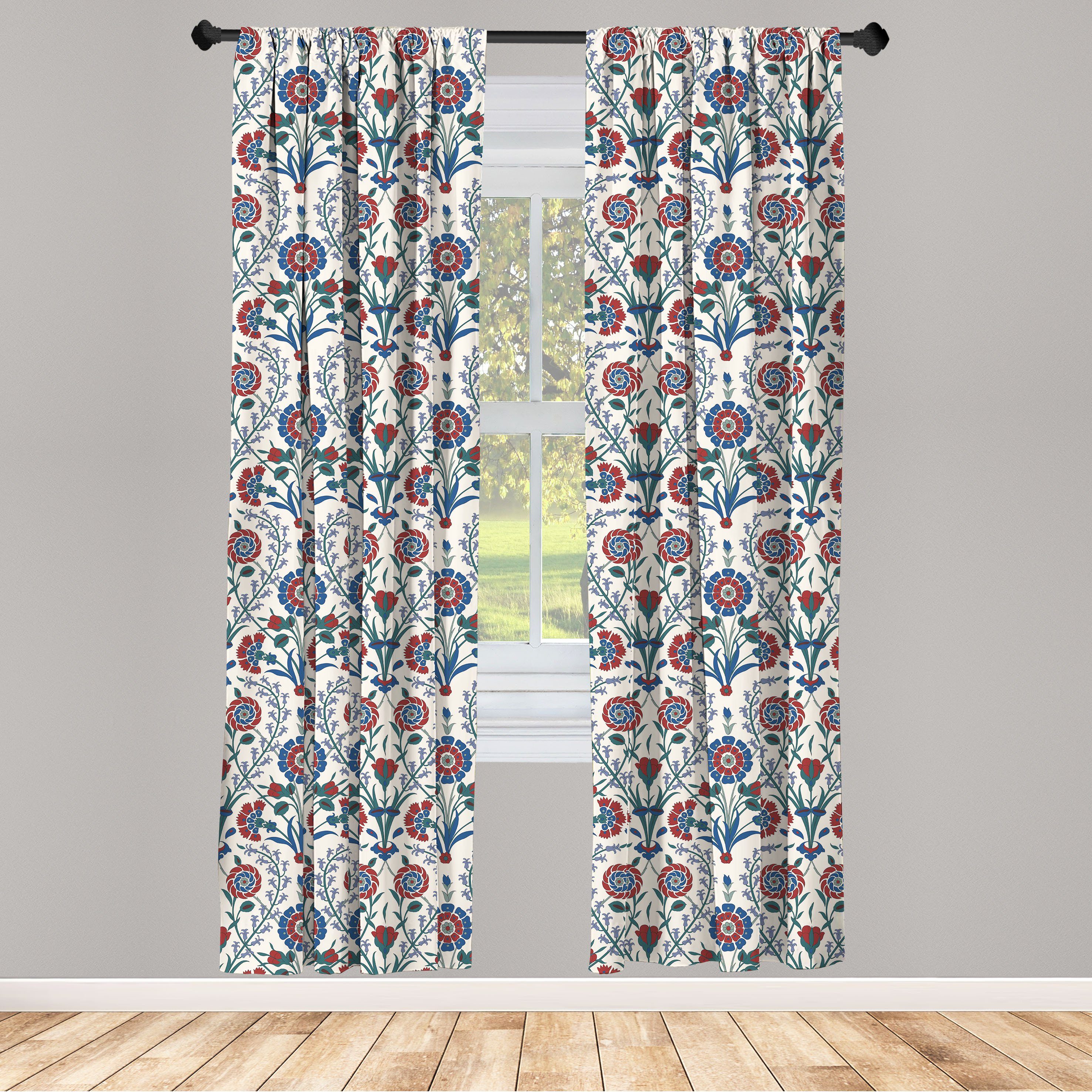Gardine Vorhang für Wohnzimmer Schlafzimmer Dekor, Abakuhaus, Microfaser, Ethnisch Altes Blumenblatt-Ornament