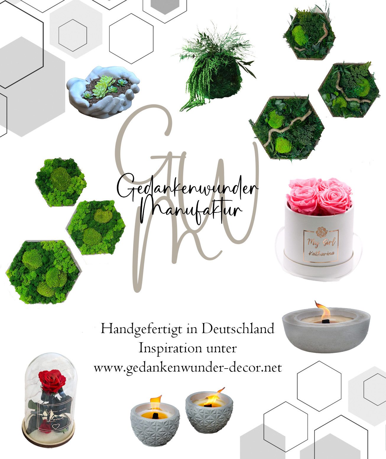 Gedankenwunder Manufaktur Bild Moosbild Dschungel Design Hexagon Pflanzenbild & Ballenmoos – Bild 2 von 5
