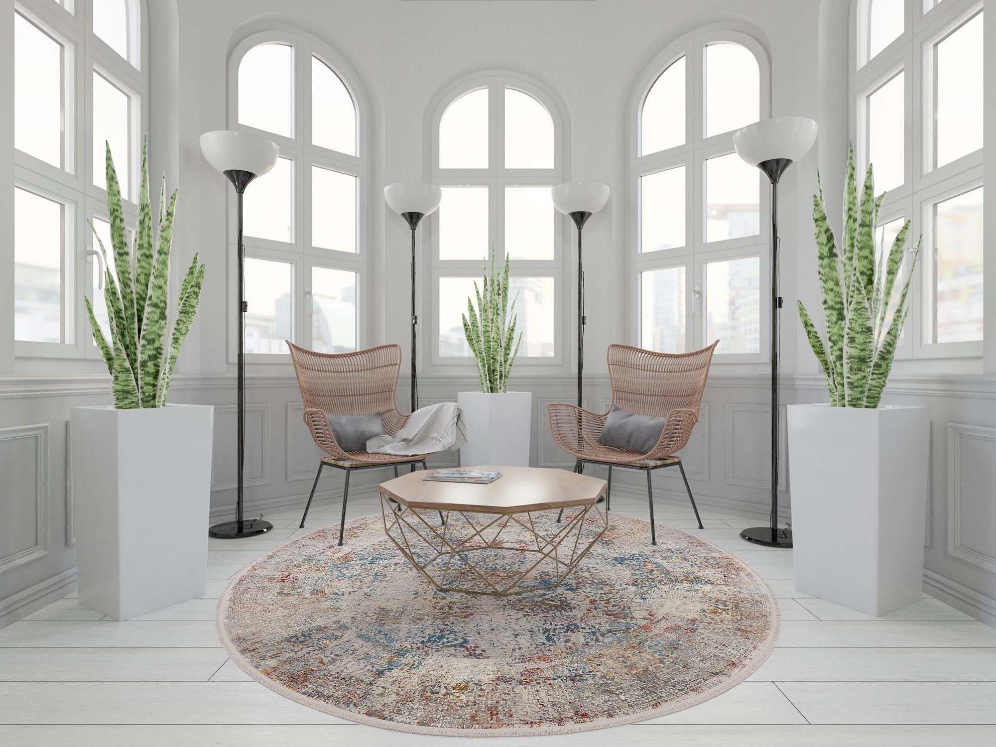 OCI DIE TEPPICHMARKE Teppich BESTSELLER CAVA, rund, Höhe: 8 mm, Glanz Viskose, Hoch Tief Struktur, mit Fransen, Wohnzimmer