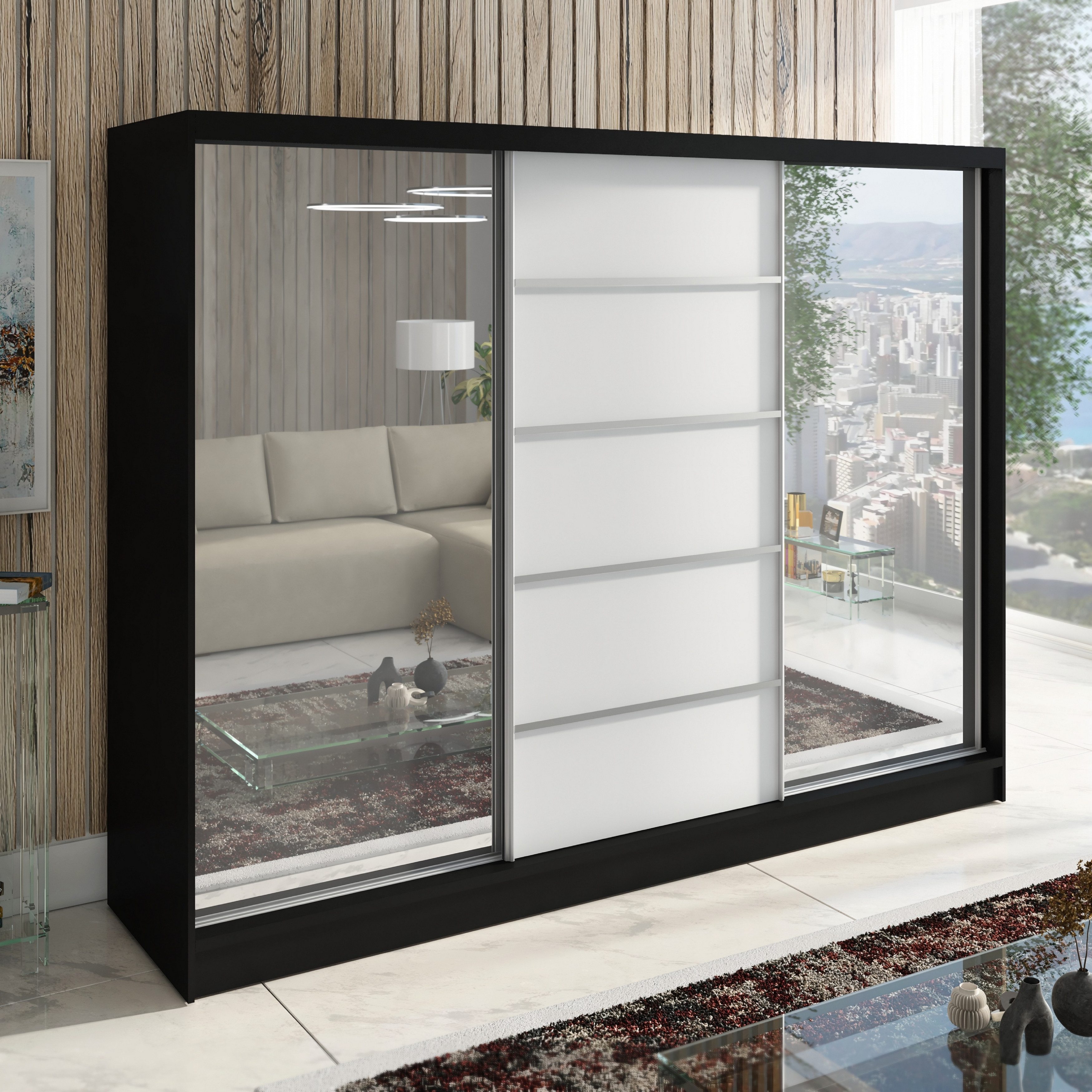 A&J MöbelLand GmbH Schiebetürenschrank TOP Moderner 3-türiger Kleiderschrank mit Spiegel (TOP ANGEBOT! Geräumiger Schrank mit einer Breite von 200 cm ideal zur  – Bild 2 von 5
