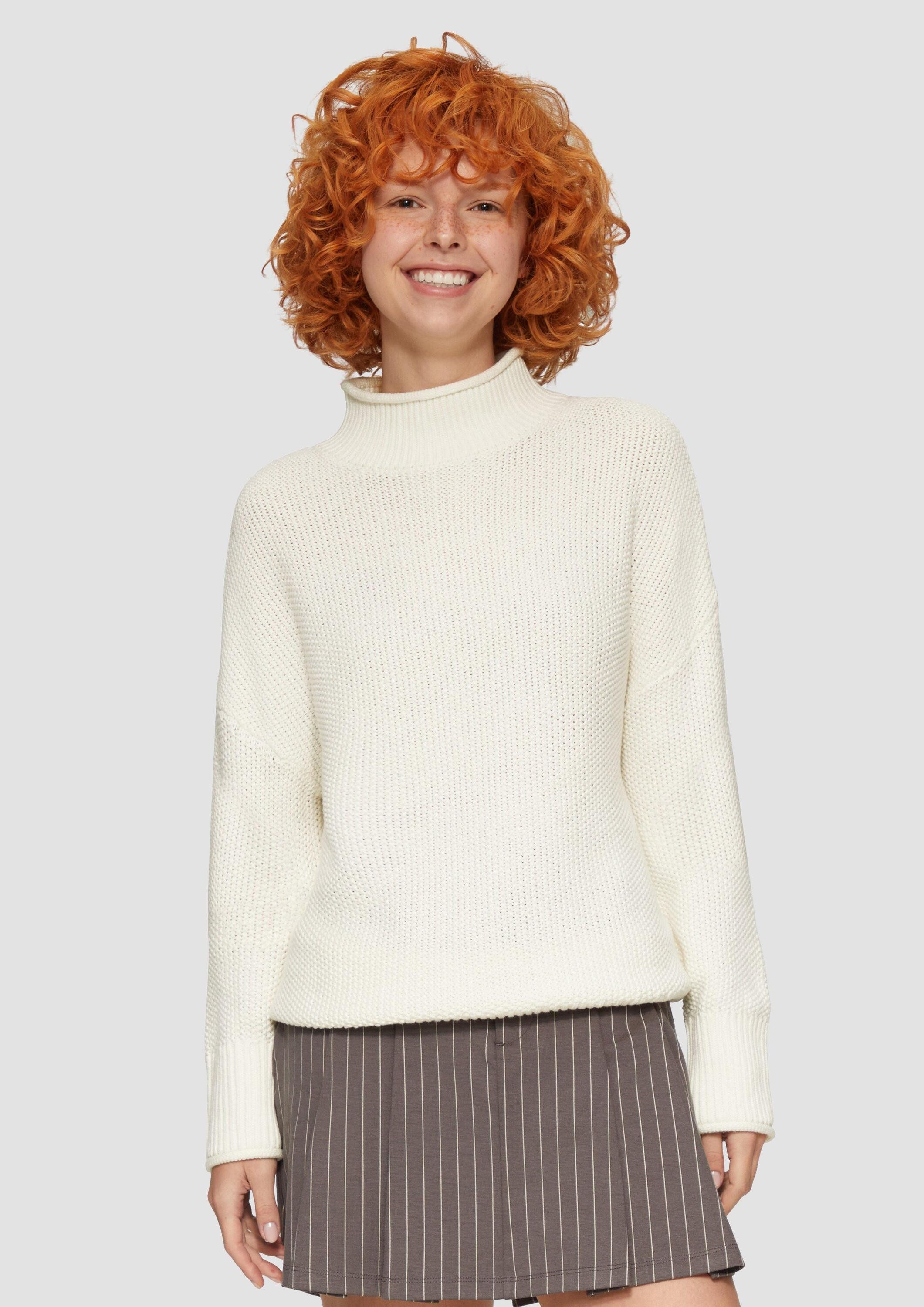 QS Longpullover Strickpullover Loose Fit Strickpullover mit Stehkragen aus günstig online kaufen