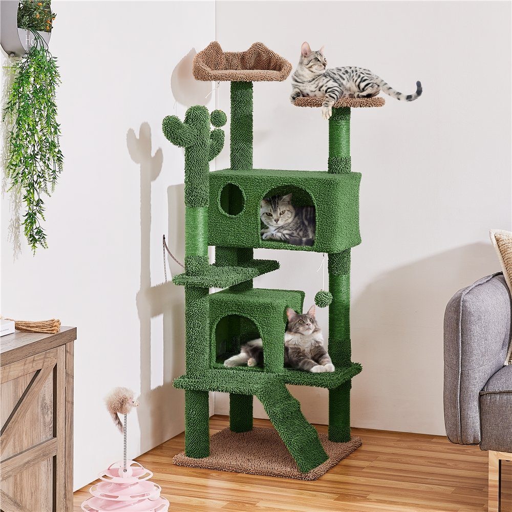 Yaheetech Kratzbaum 138 cm (H), Moderner Katzenbaum Katzenkratzbaum in Kaktus-Form, 2 Katzenhöhle