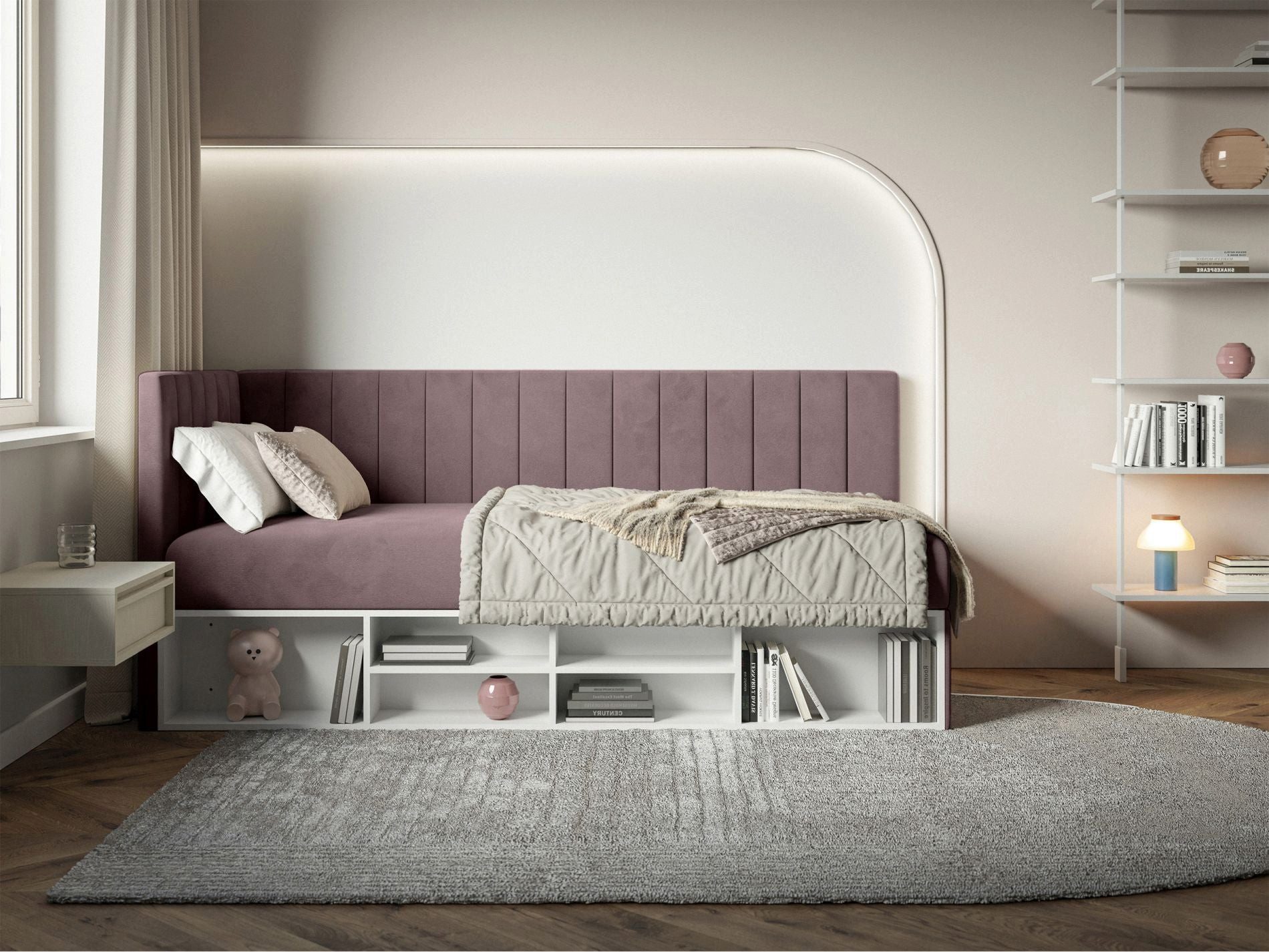 Selsey Jugendbett VENTRIO, mit Bonellfederkernmatratze, Bettkasten, Regal und Easy-Clean-Bezug