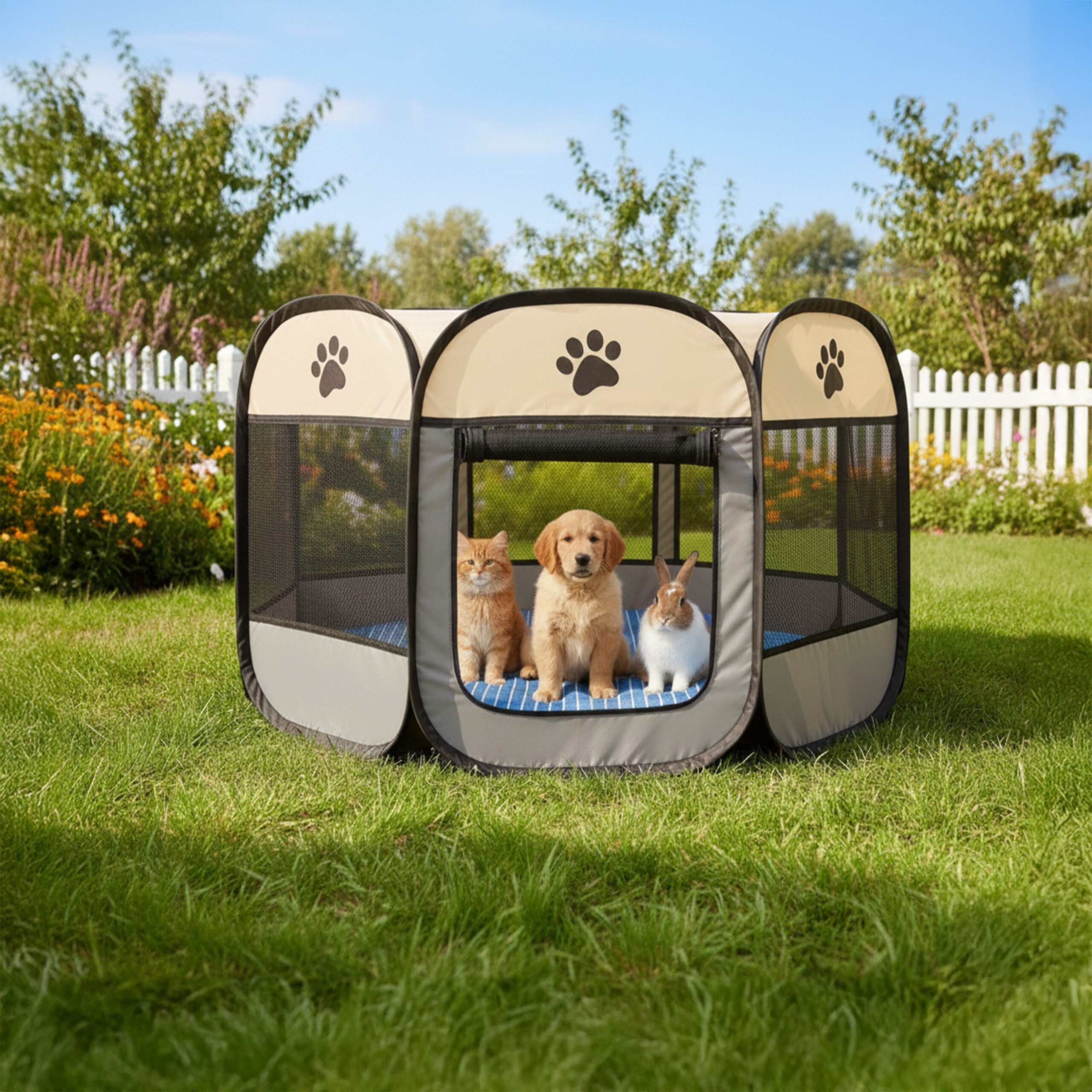 relaxdays Freigehege Faltbarer Welpenauslauf indoor & outdoor, M