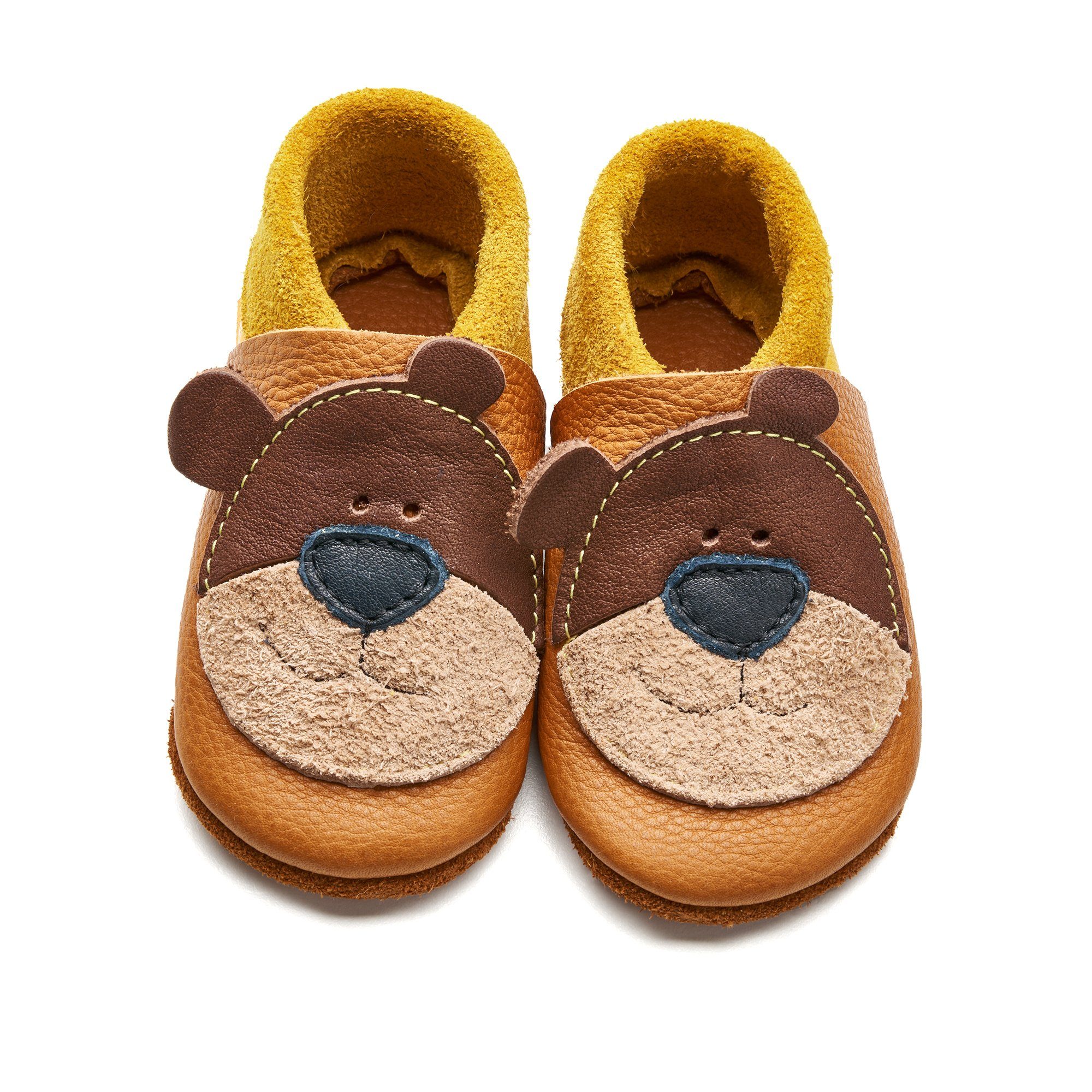 Orangenkinder® Bärnie der Honigbär Baby Krabbelschuh pflanzlich gegerbtes Leder, Made in Germany, atmungsaktiv