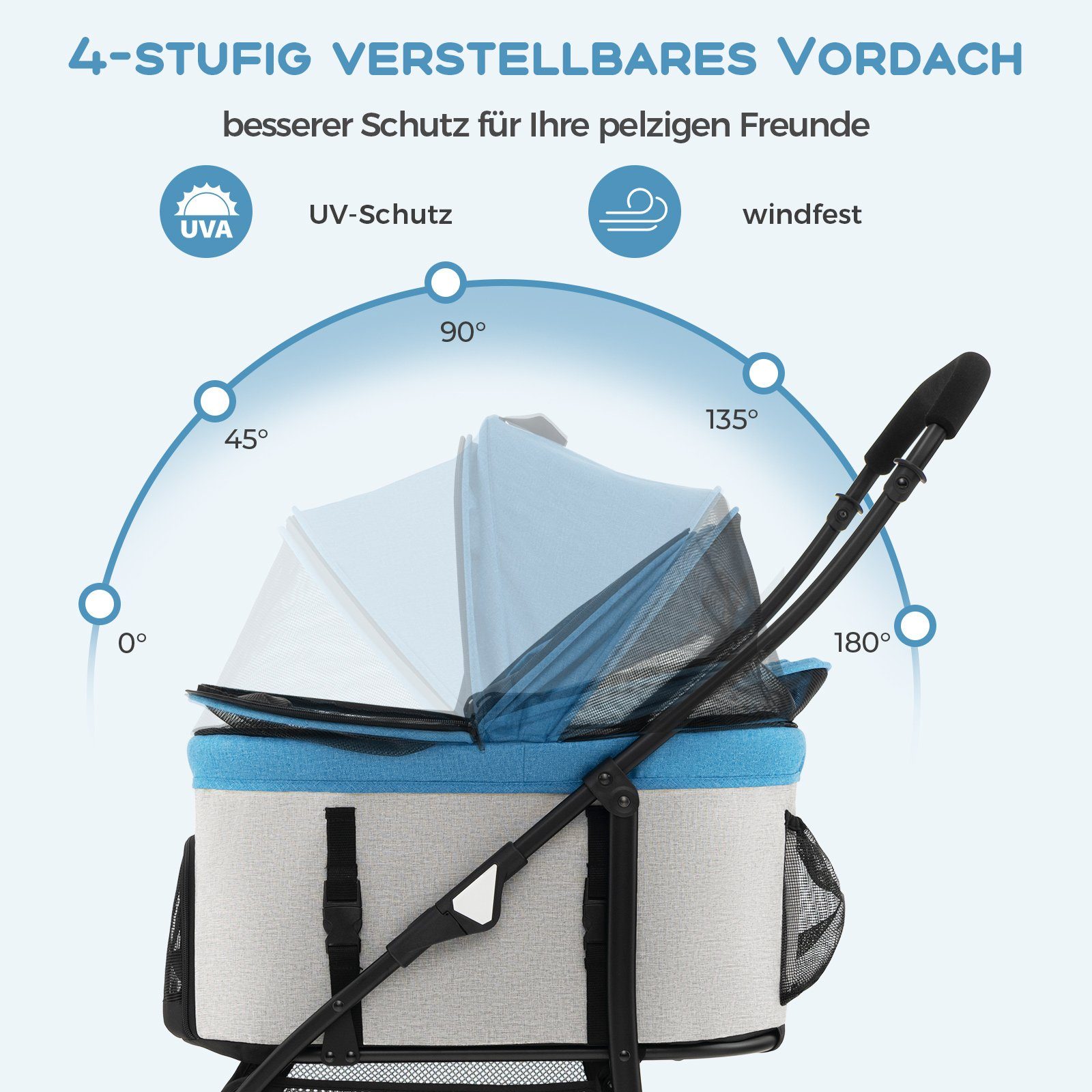 COSTWAY Hundebuggy Hundewagen, mit verstellbarem Vordach, 88 x 48 x 98cm