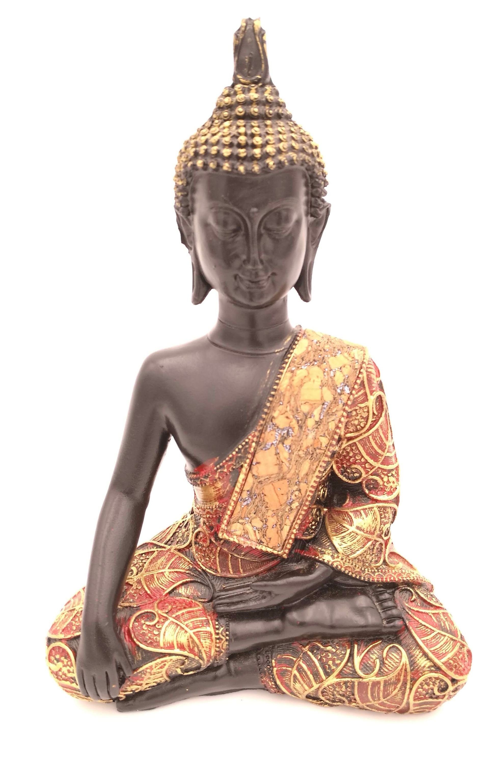 G. Wurm Dekofigur, ideal schöne schwarz & sitzend, als in Statue Wohnaccessoire Thai meditierend Geschenk, gold, Deko-Artikel Haus, für Buddha-Skulptur, Wohnung Buddha-Figur 21 cm