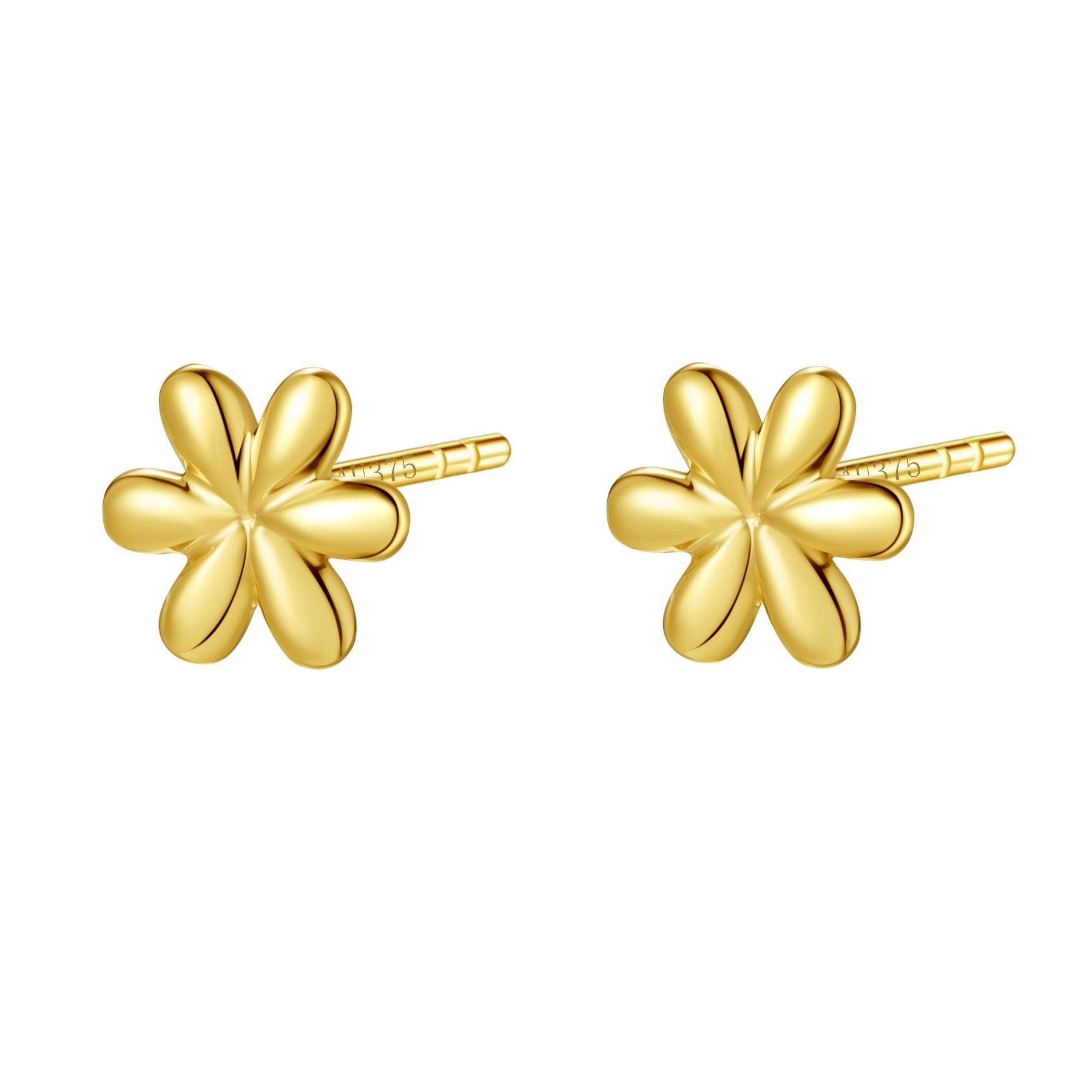 Dear Me Paar Ohrstecker Damen 375 Gold Blume, Echtgold Ohrringe, 9K Massivgold Ohrstecker Flower klein, Geschenk Idee