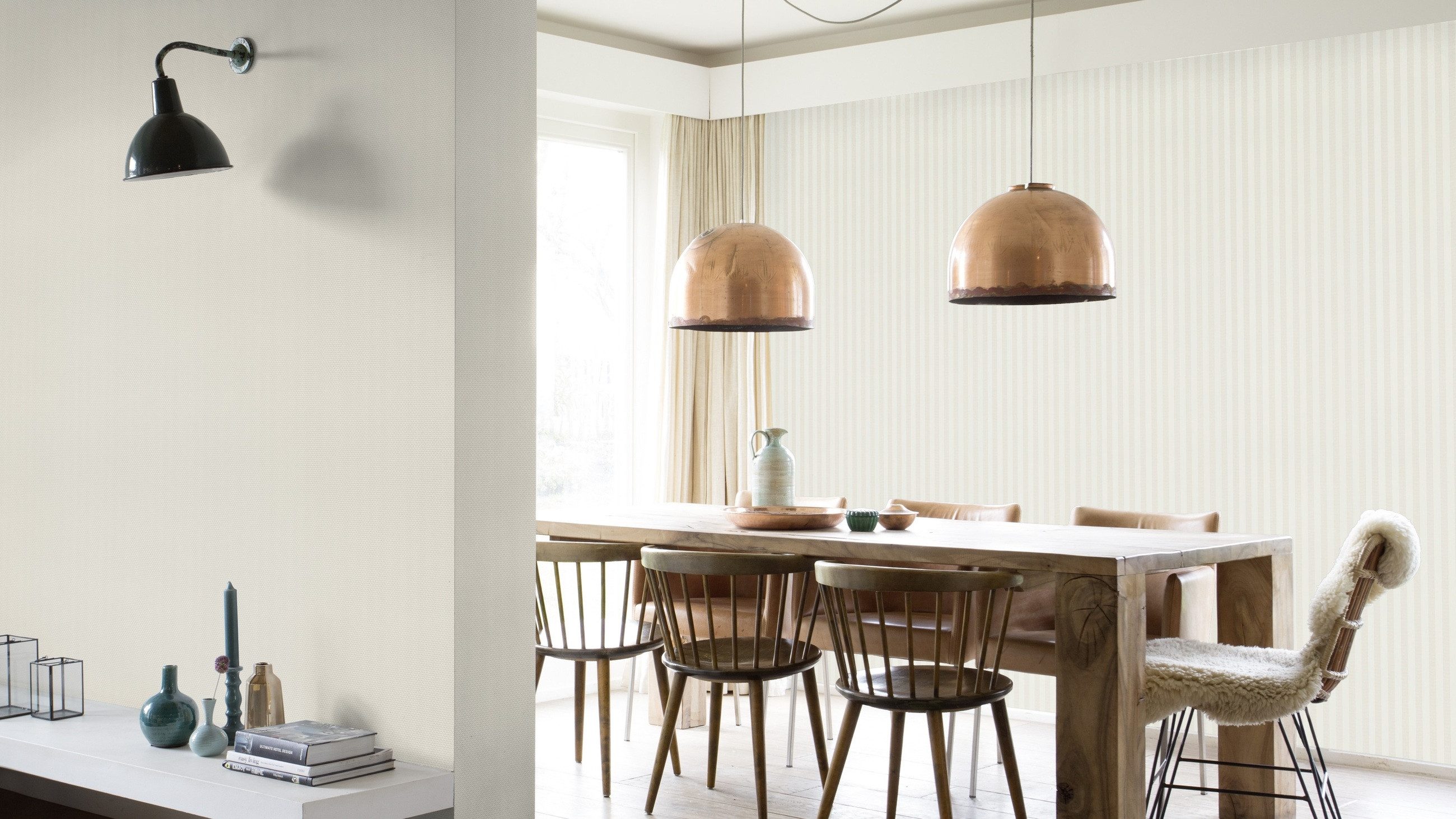 Rasch Vliestapete Gestreift - Vinyltapete Weiß Creme, Streifen, (1 Rolle, 1 St., 10,05 m x 0,53 m), gute Lichtbeständigkeit, feucht abwischbar, restlos abziehbar