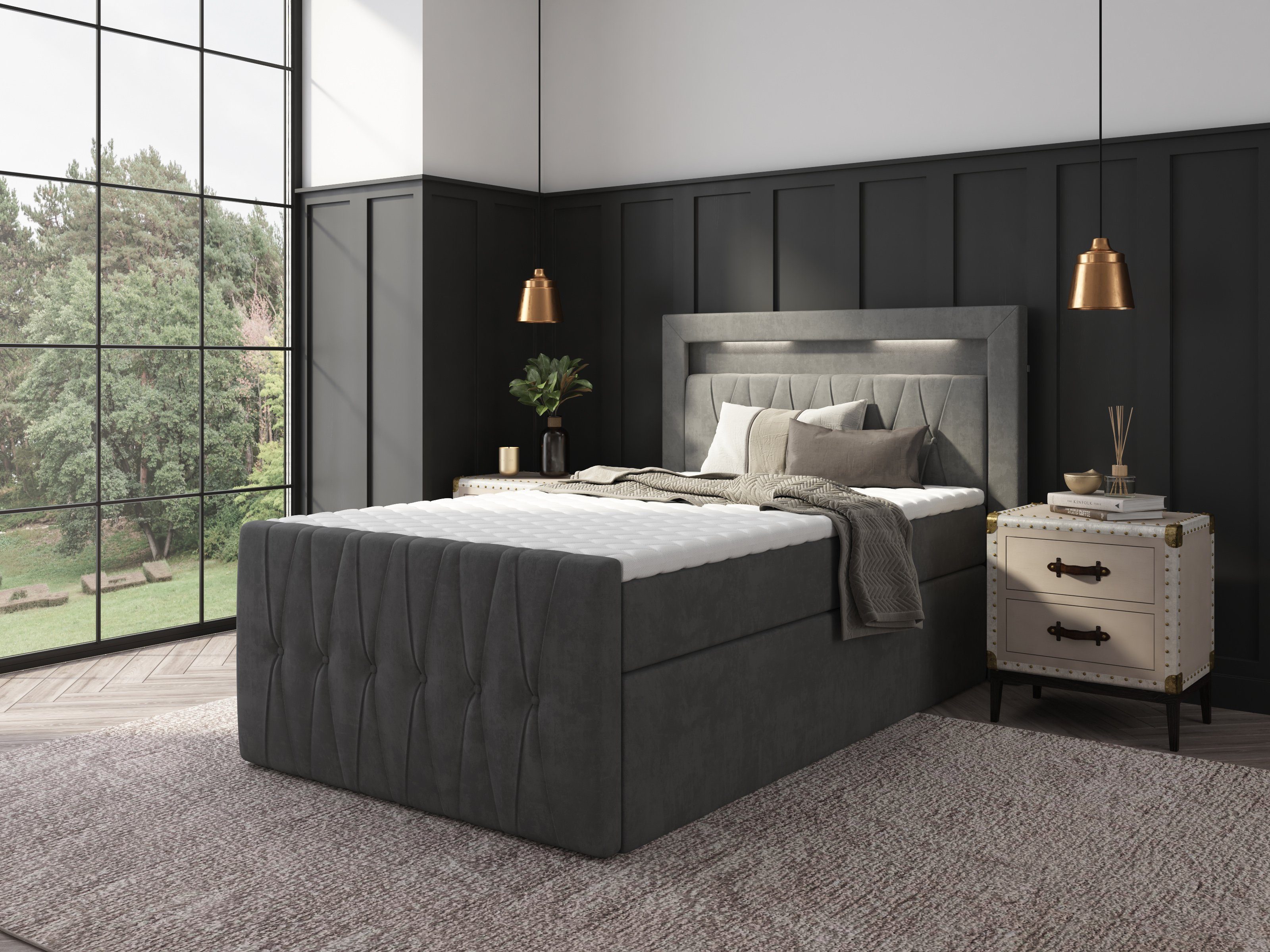 wonello Boxspringbett Valencia, mit LED-Beleuchtung und Stauraum, inkl. Topper