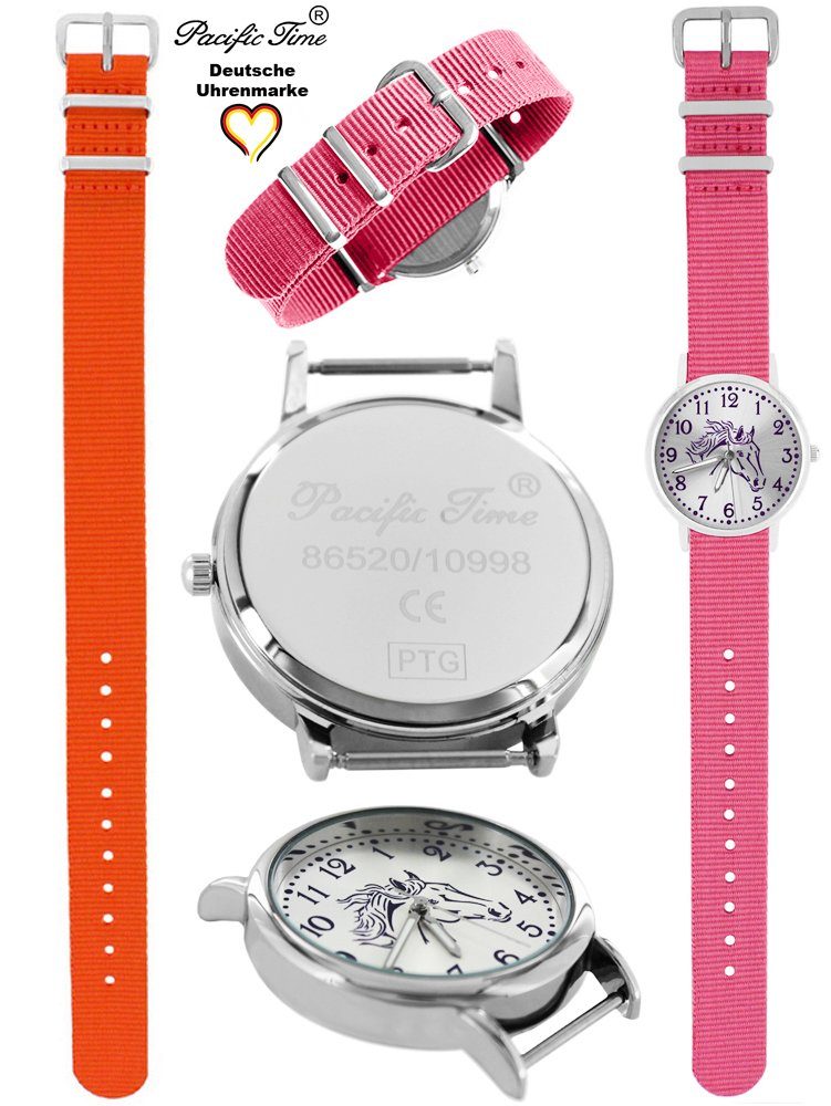 Pacific Time Quarzuhr Set violett - Pferd und Match Design Wechselarmband, Mix Armbanduhr rosa und Kinder Gratis Versand orange