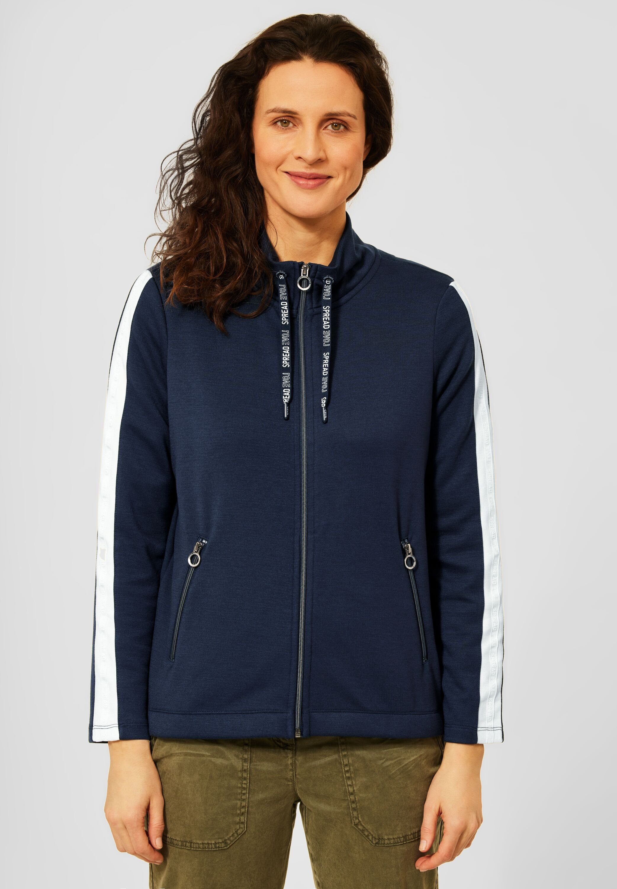 Blue Deep mit Sweatjacke Cecil Sweatjacke (1-tlg) Taschen Stehkragen Cecil in