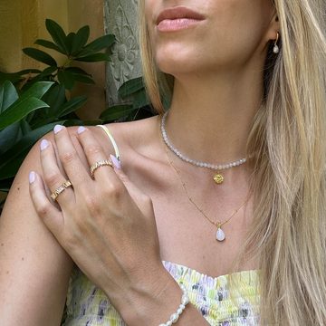 Brandlinger Perlenkette Halskette Santorini, Silber 925 vergoldet, Mondstein Perlenkette mit abnehmbarer Sonne