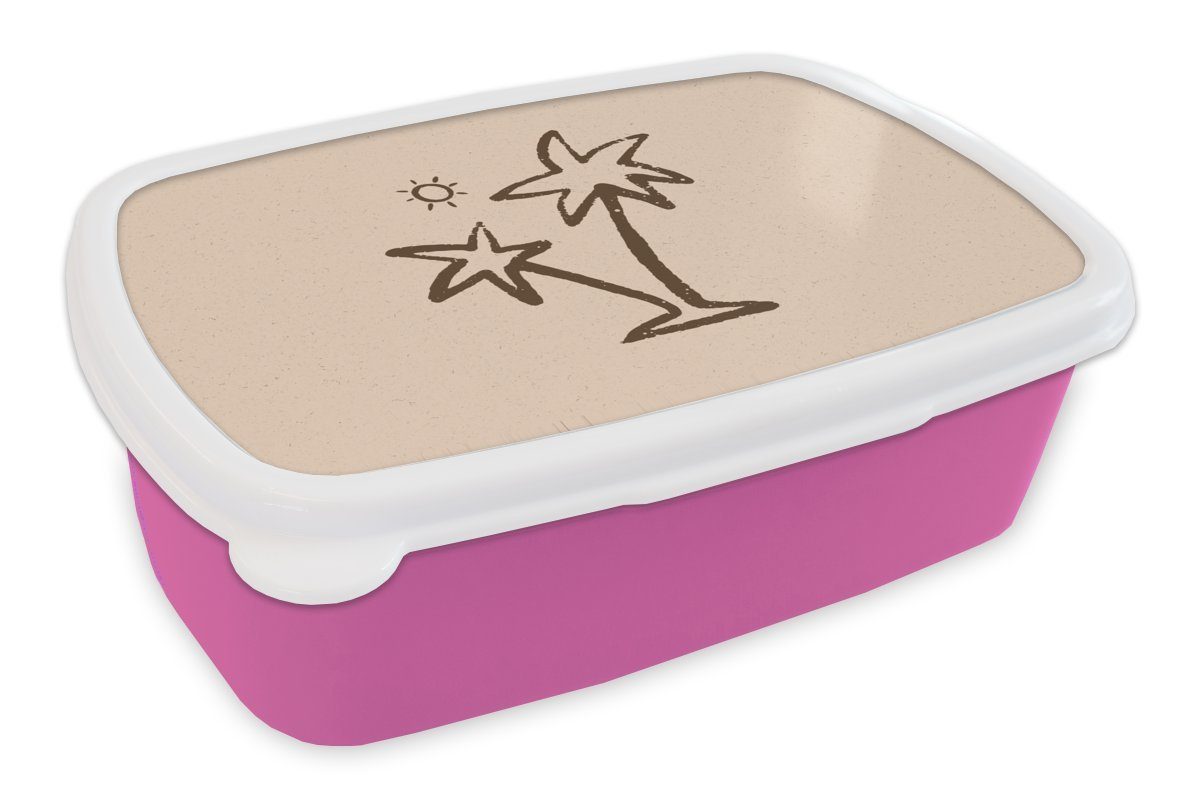 für MuchoWow (2-tlg), Lunchbox Brotbox Kunststoff, Snackbox, Kunststoff - - Palme Erwachsene, Kinder, Rosa, Mädchen, Sonne Brotdose