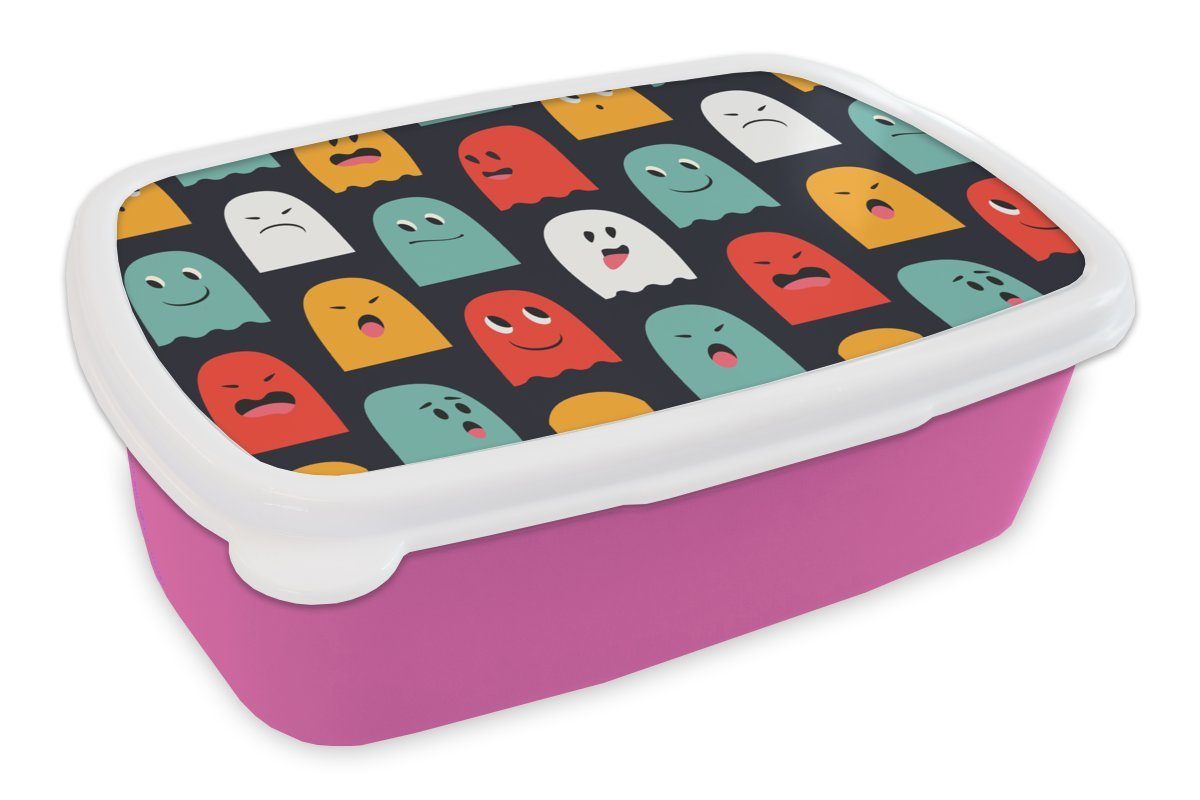 MuchoWow Lunchbox Muster - Pacman - Spiele - Geist - Jungen - Kinder - Kinder, Kunststoff, (2-tlg), Brotbox für Erwachsene, Brotdose Kinder, Snackbox, Mädchen, Kunststoff rosa