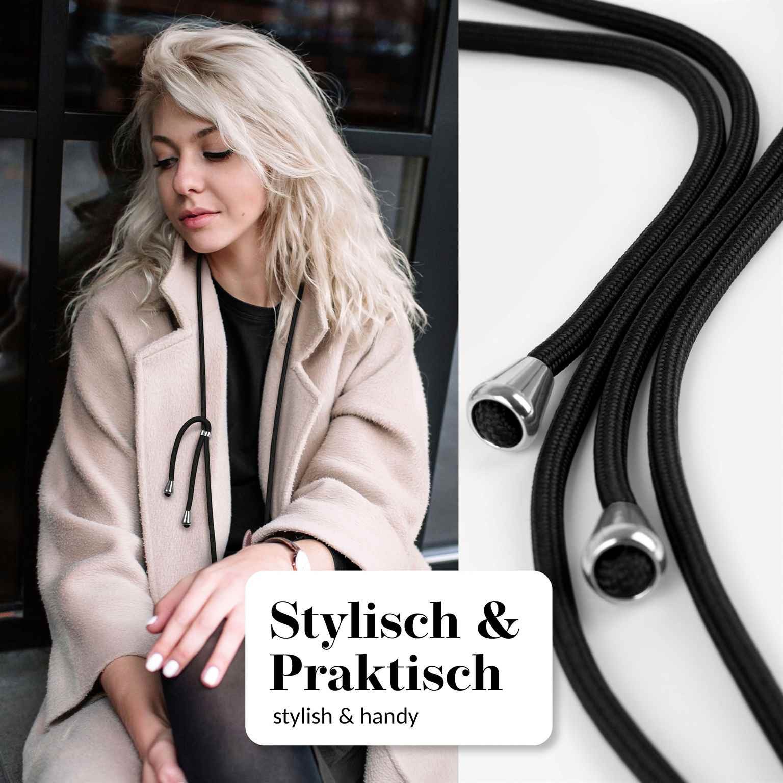 moex Handykette für Sony Xperia XZ Handyband ohne Hülle Unleash Schwarz 5,2 Zoll, Umhängeband mit Karabiner Handy Kette zum Umhängen Band abnehmbar