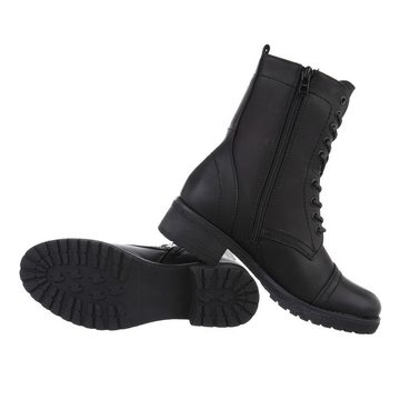 Ital-Design Damen Schnürschuhe Freizeit Stiefelette Blockabsatz Schnürstiefeletten in Schwarz