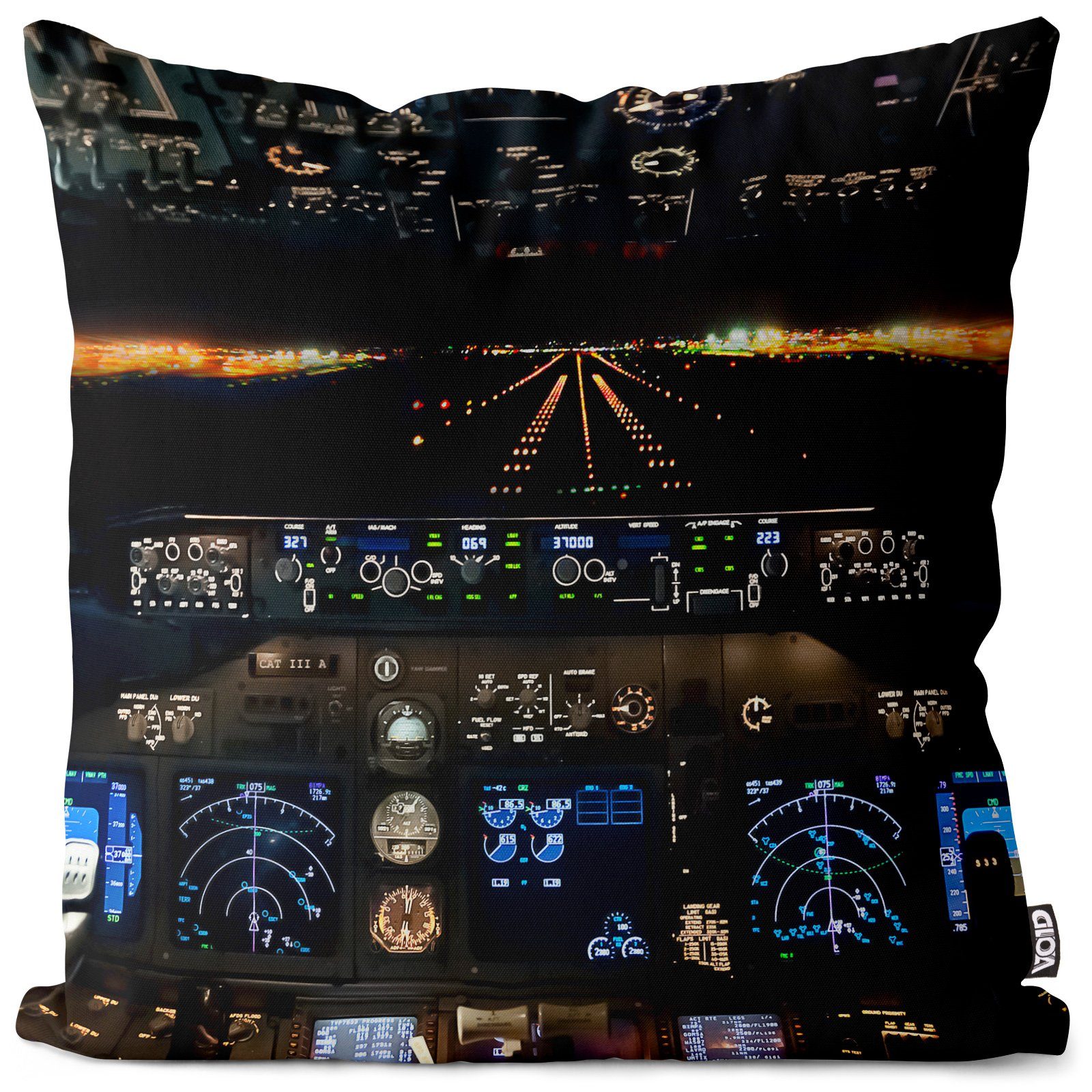 VOID Kissenbezug, (1 Stück), Cockpit Flugzeug Fliegen Pilot nacht landung flugzeug flughafen lande