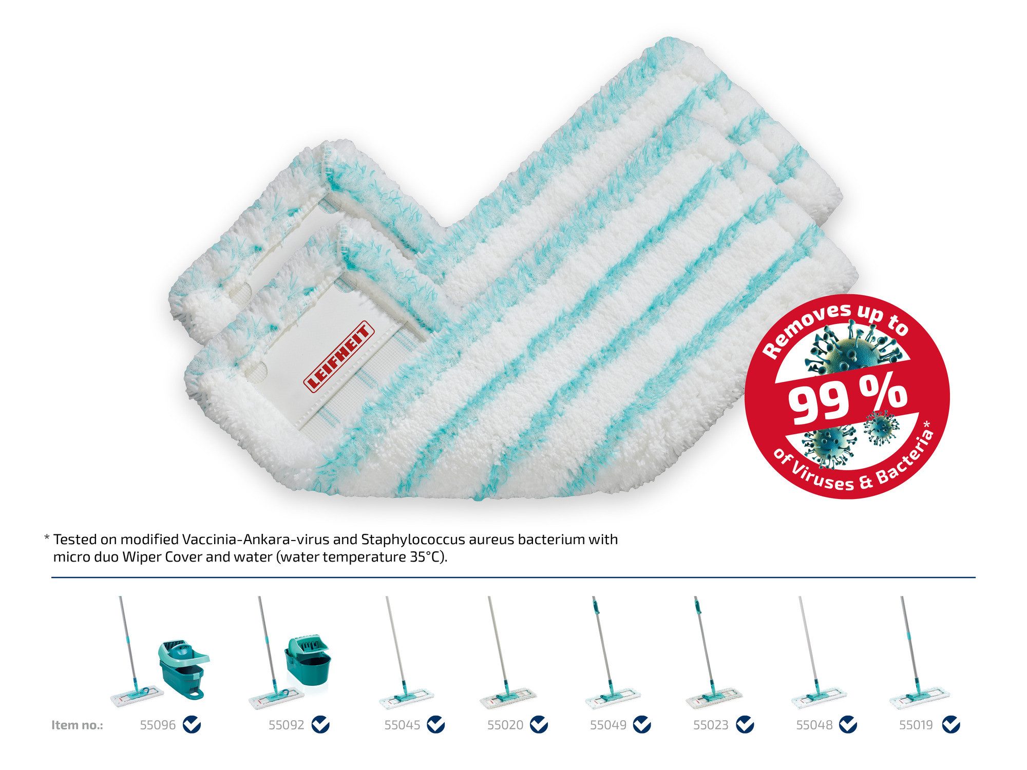 Leifheit Bundle Wischbezug Profi XL micro duo (2er Set) Wischbezug (Mikrofaser, 16.0x48.0 cm, 2-tlg., Waschbar bei 60°C, Wischbreite 42cm, für alle glatten Böden)