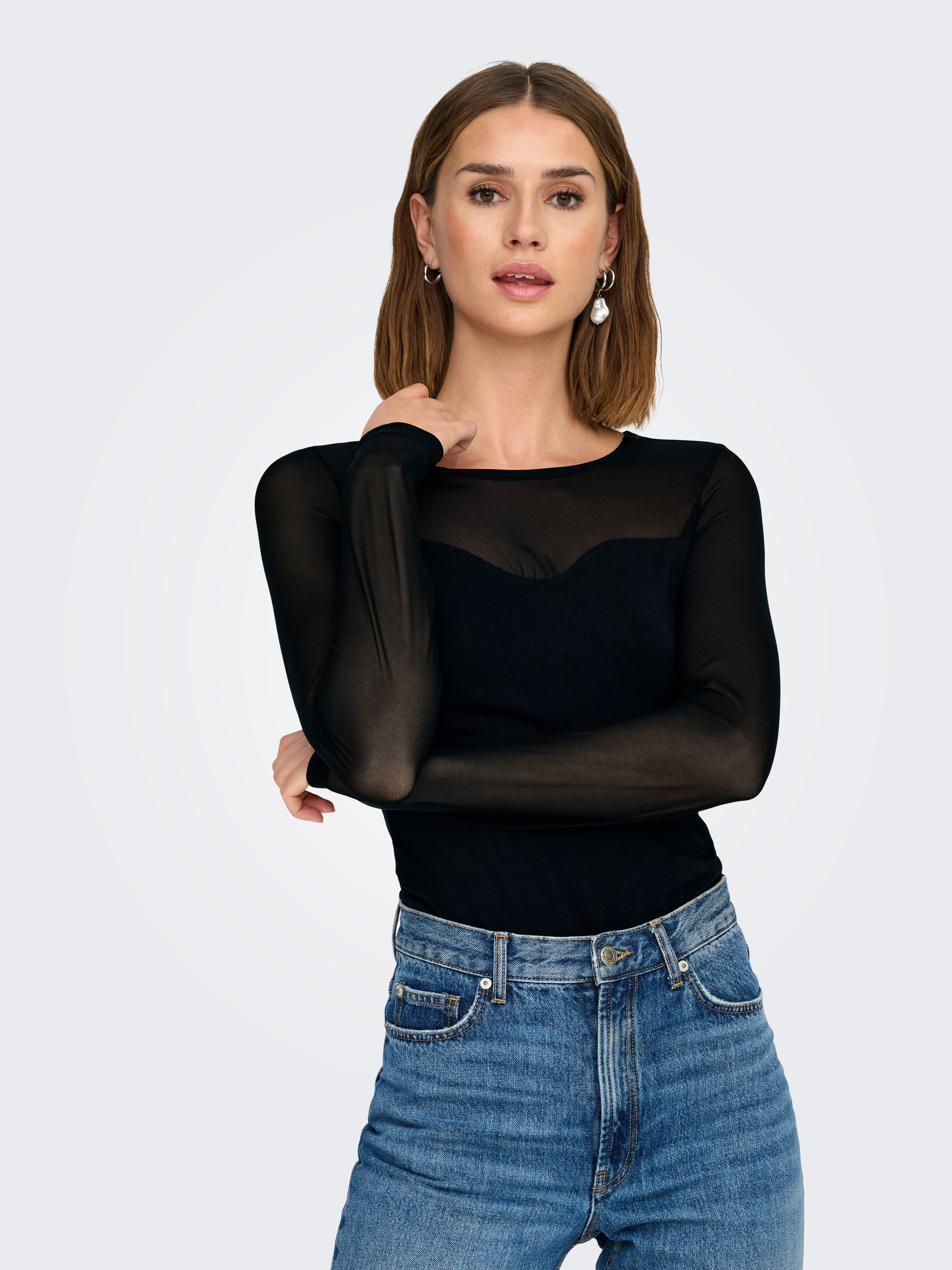 ONLY Spitzenshirt ONLSABINA L/S O-NECK MIX günstig online kaufen