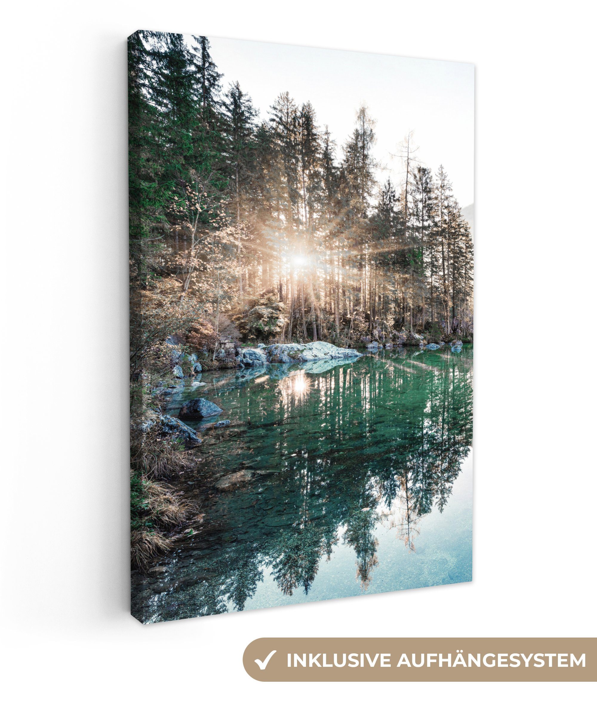 OneMillionCanvasses® Leinwandbild Natur - Bäume - Berge - See, (1 St), Leinwandbild fertig bespannt inkl. Zackenaufhänger, Gemälde, 20x30 cm