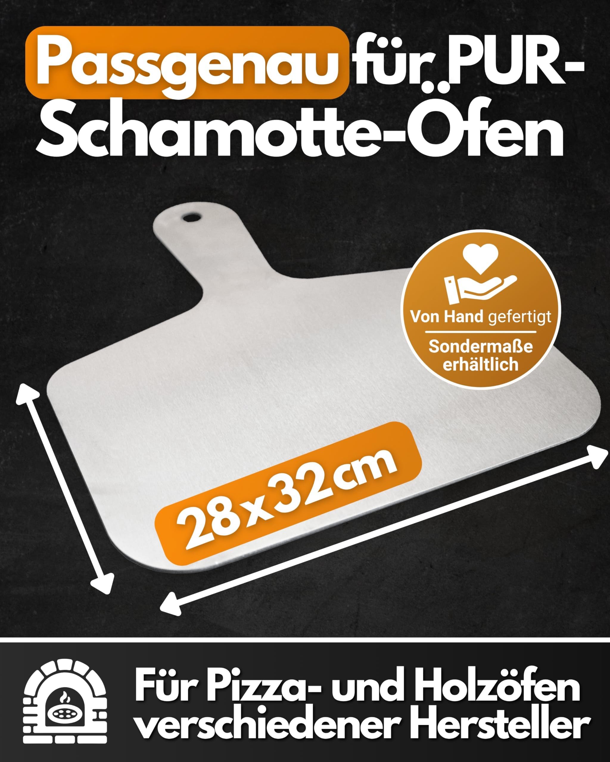Feuerfest 123 GmbH Pizzaschieber Pizzaschieber Edelstahl 28 x 32 cm, perfekter Halt ohne verbrennen - 100 % Made in Germany