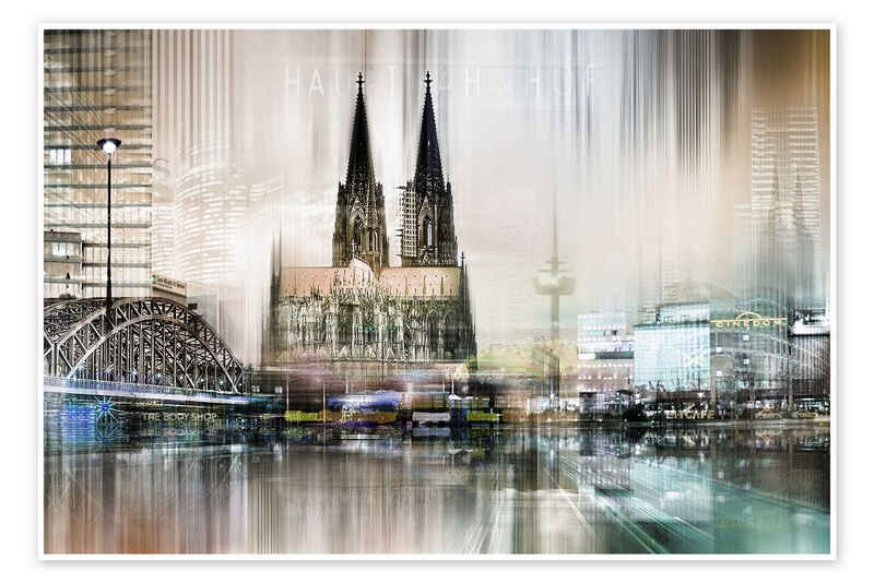 Posterlounge Poster Städtecollagen, Kölner Skyline, abstrakt, Wohnzimmer Illustration