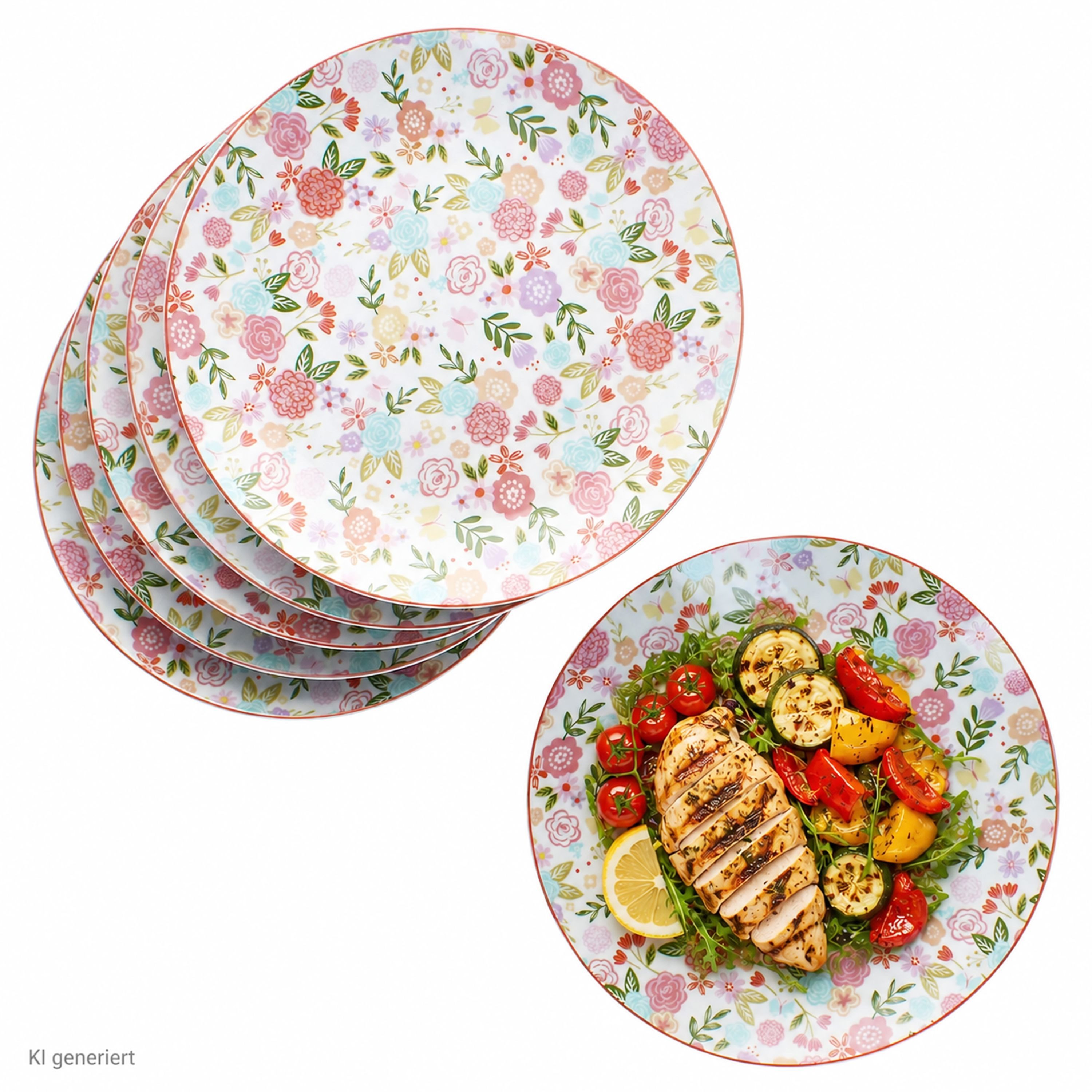 Ritzenhoff & Breker Speiseteller 6x Speiseteller Sweet Flower Porzellan Blumen Ø27cm Essteller floral