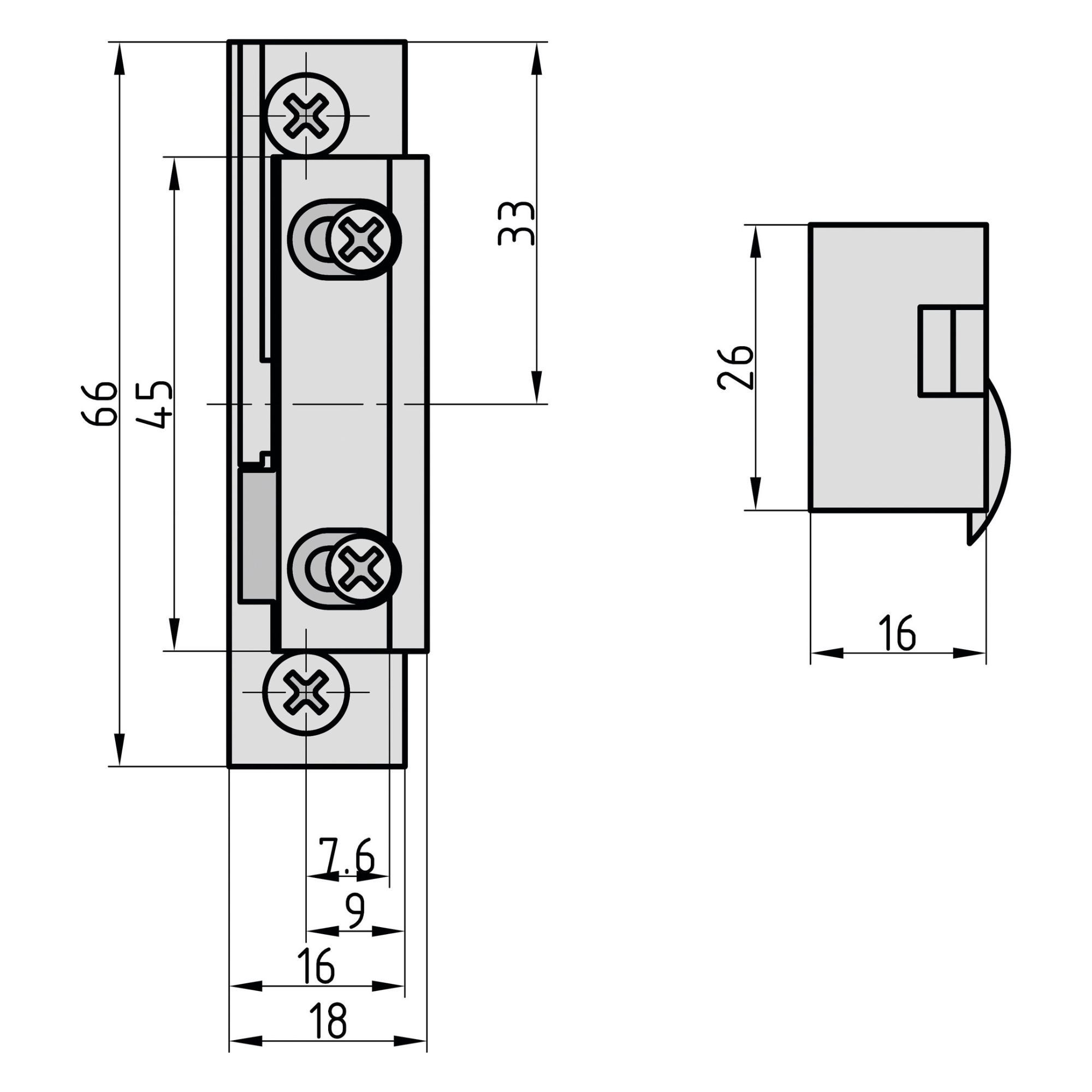 BASI Türöffner E-Öffner, 10-24 V, Packung, ohne mechanischer Entriegelung, 10-24 V, Bauform 16,5 mm, DIN R/L