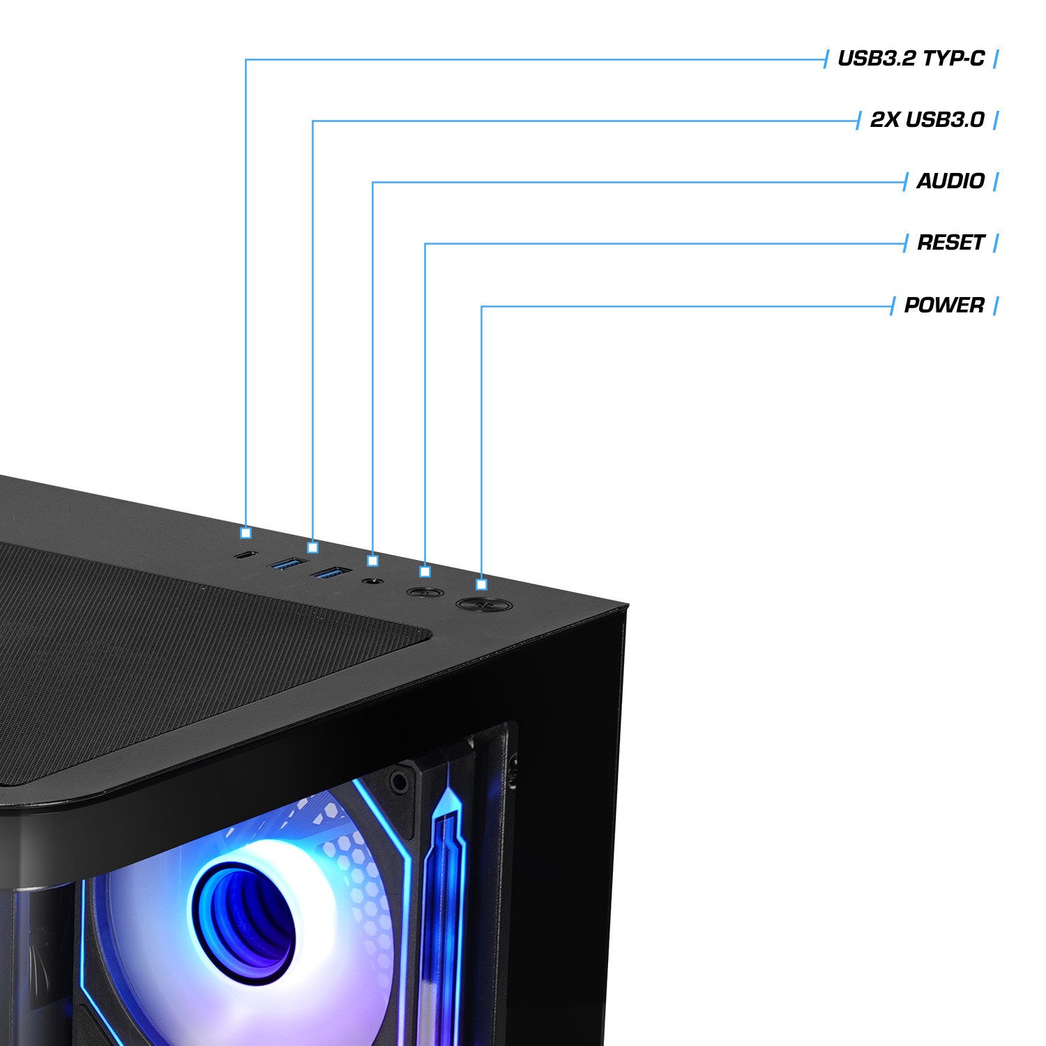 Kiebel Curve VII Gaming-PC-Komplettsystem (27", AMD Ryzen 7 AMD Ryzen 7 5700X, RTX 5060, 16 GB RAM, 1000 GB SSD, ARGB-Beleuchtung, WLAN) – Bild 2 von 5