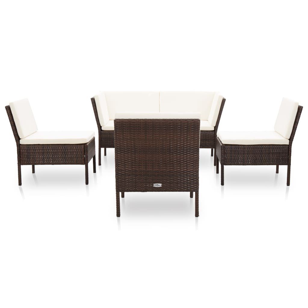 Braun, Garten-Lounge-Set mit vidaXL 6-tlg. Rattan (6-tlg) Poly Gartenlounge-Set Auflagen