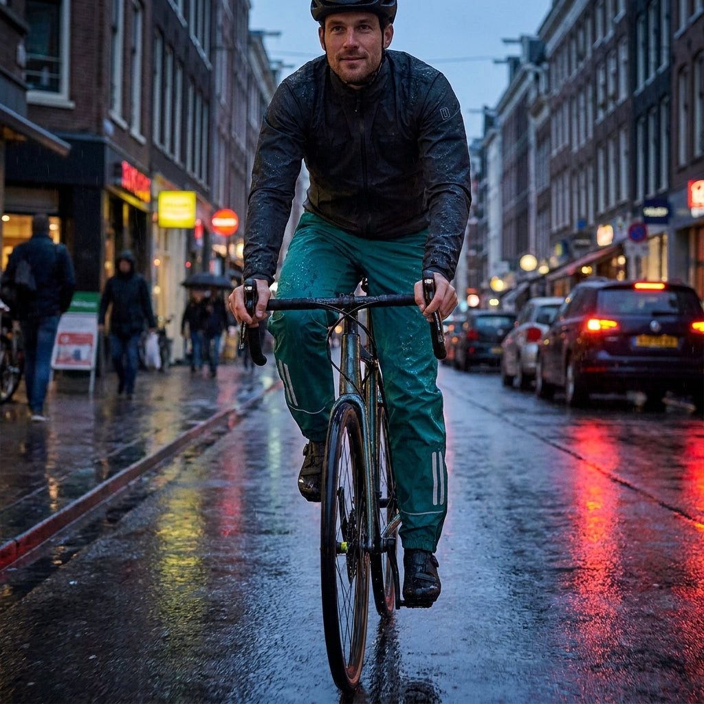 Fahrradhose Basil Skane Herren-Regenhose teal green XL  wasserdicht, atmungsaktiv