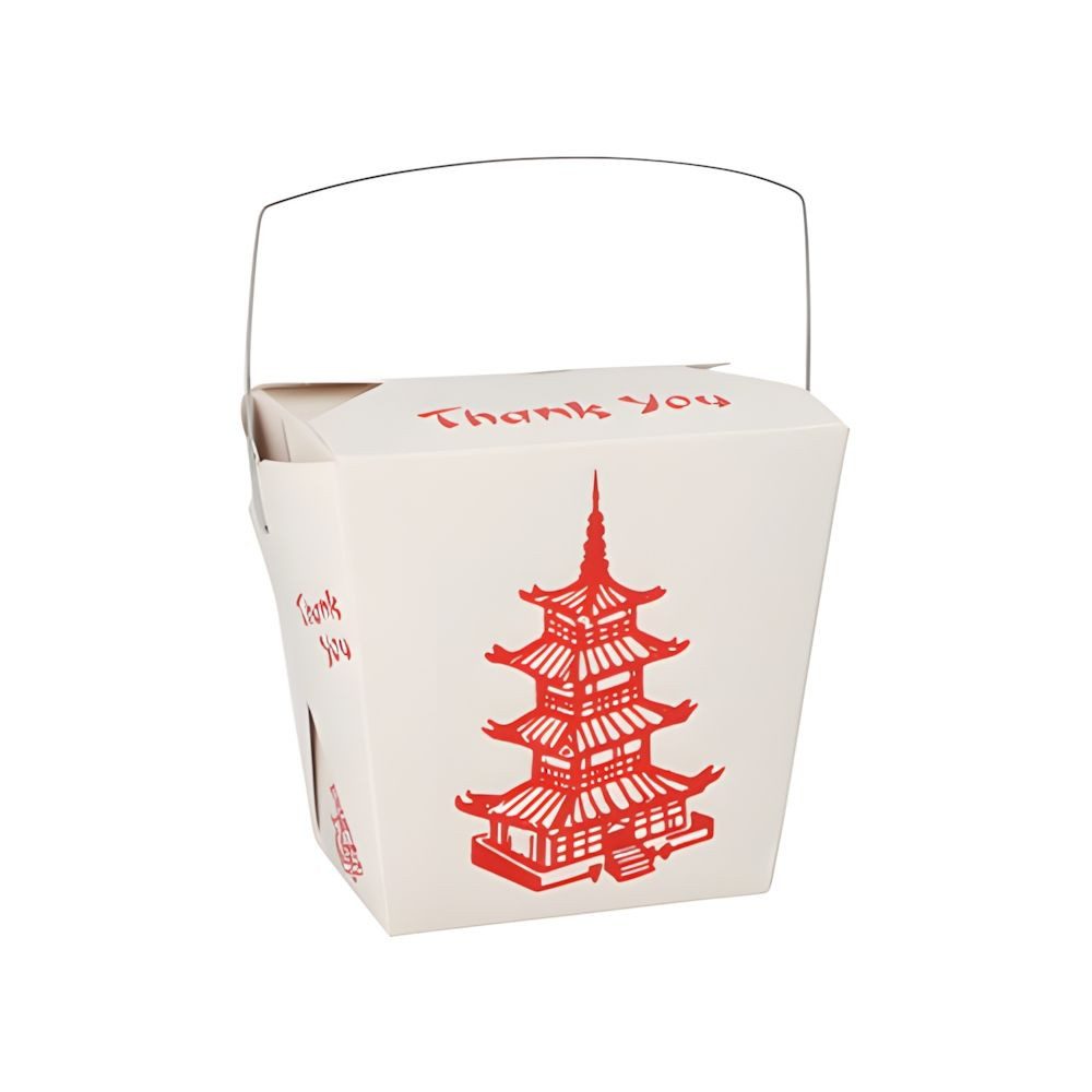 PAPSTAR Einweggeschirr-Set 300 x Snackboxen mit Henkel ASIA eckig 770 ml 10,3 x 8 x 6,6 cm Temple, Pappe, beschichtet / Eisen