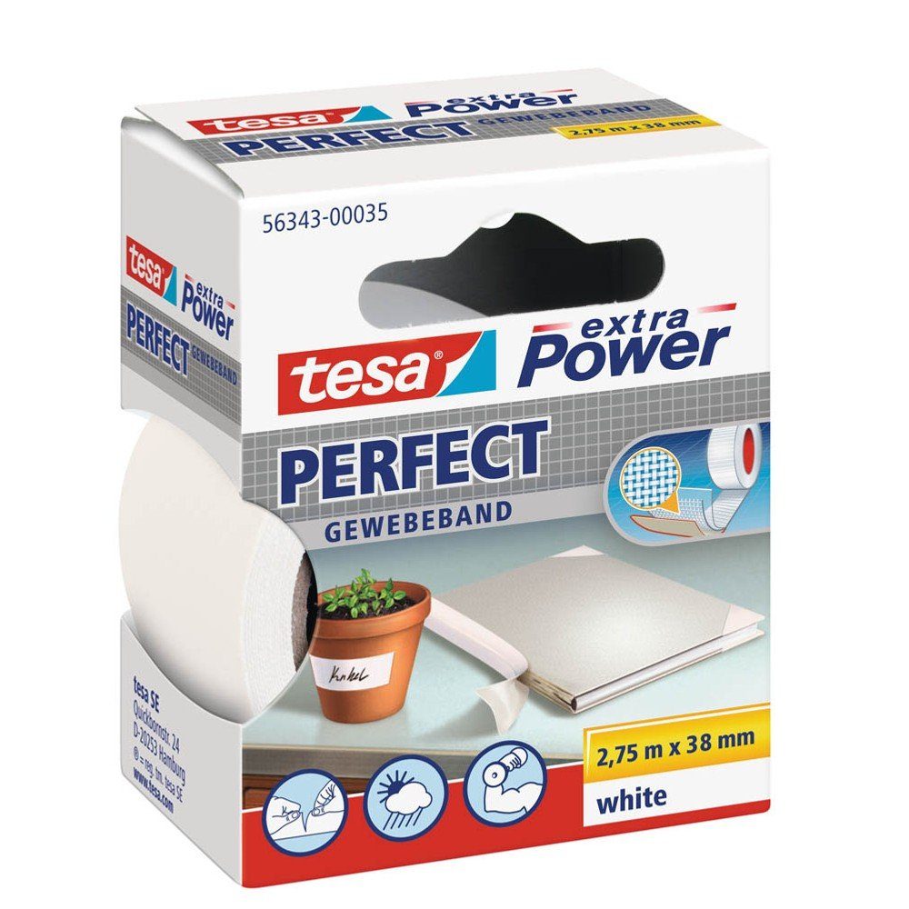 tesa extra Perfect Klebeband Gewebeband Power® tesa® 2,75m 56343 weiß x 38mm