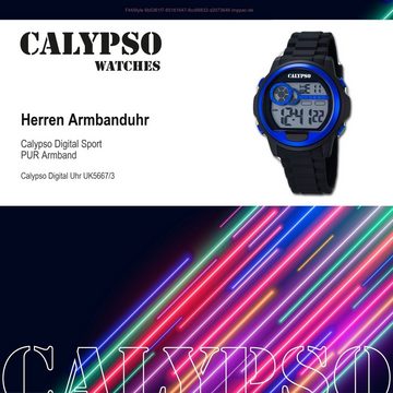 CALYPSO WATCHES Digitaluhr Calypso Herren Uhr K5667/3 Kunststoffband, Herren Armbanduhr rund, PURarmband schwarz, Sport