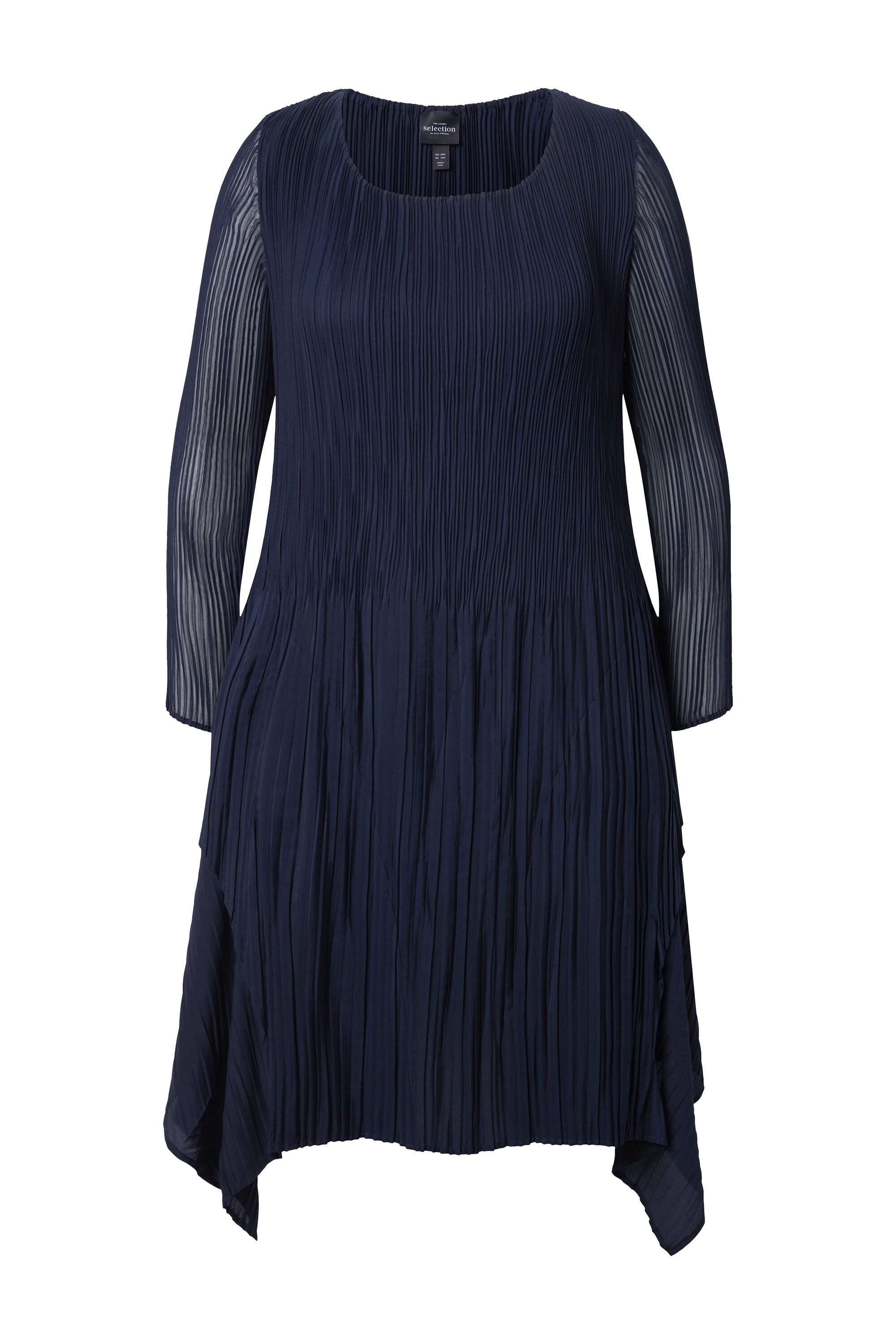 Ulla Popken Midikleid Plissee-Kleid Lagenoptik A-Linie V-Ausschnitt günstig online kaufen