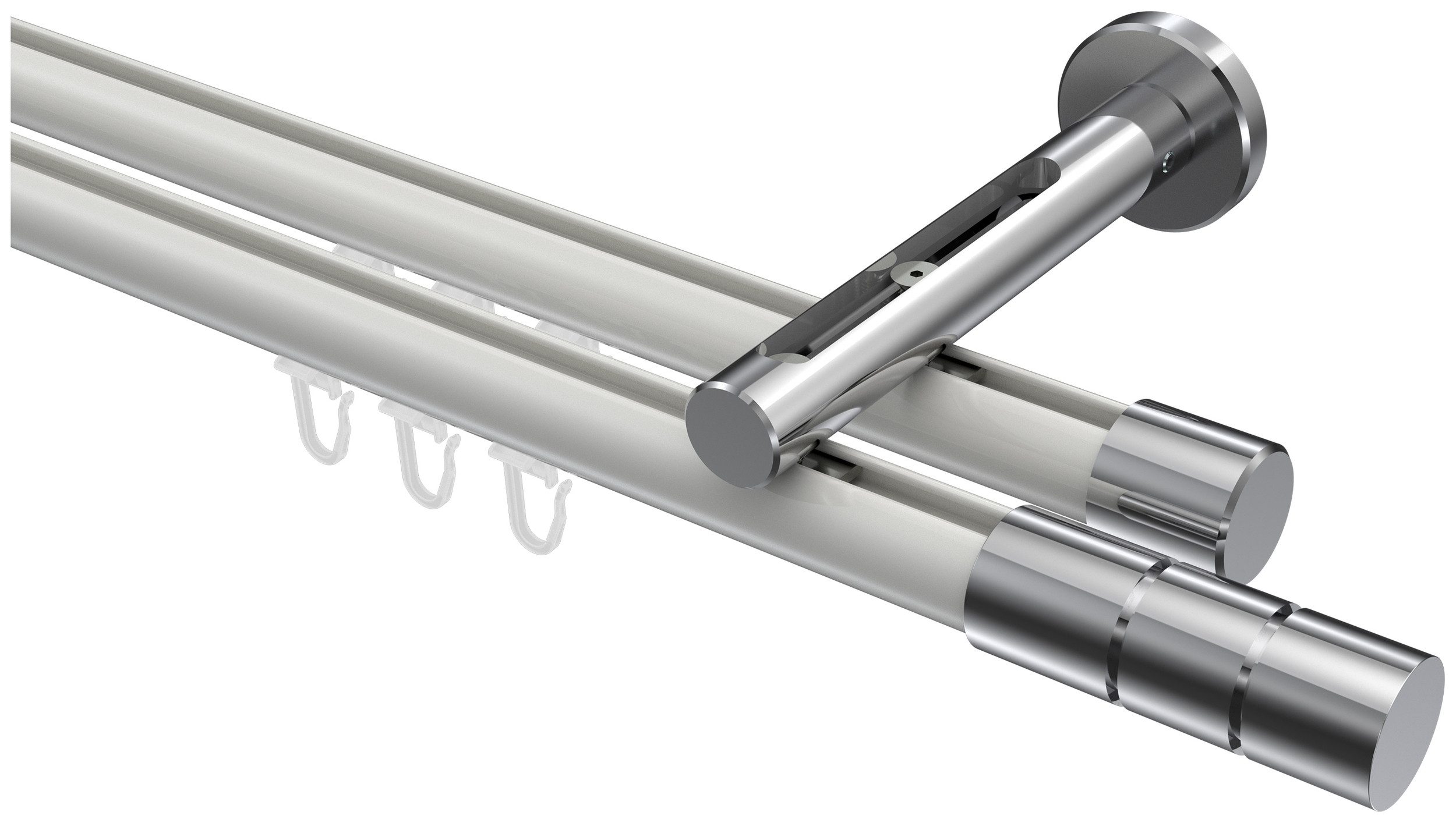 INTERDECO Innenlaufschiene Siteno Elanto, Ø 20 mm, 2-läufig, Fixmaß, kürzbar, Wandmontage, Aluminium, Weiß / Chrom / Bicolor