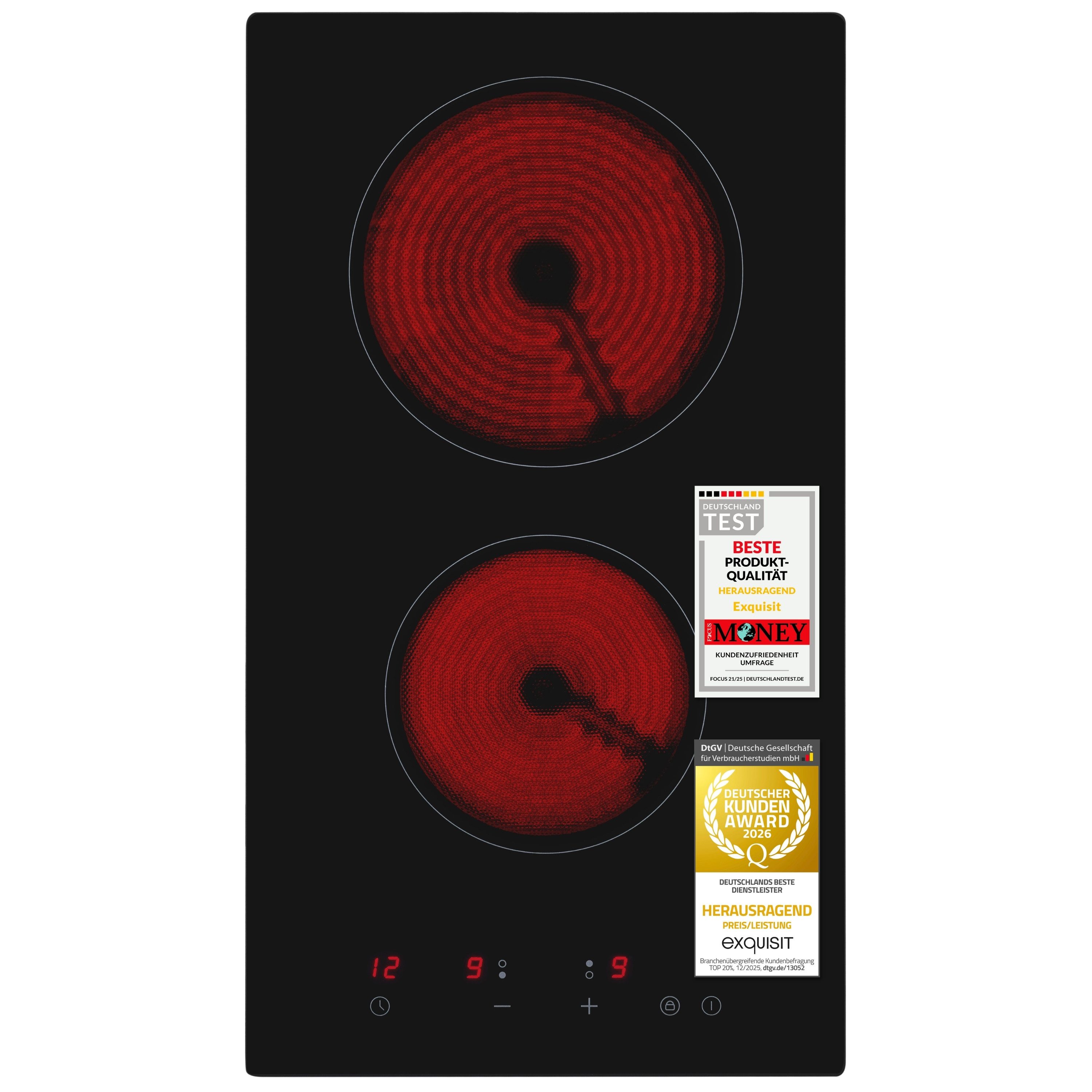 exquisit Elektro-Kochfeld, 3000 W Leistung, Glaskeramik Kochfeld, 120 cm Stromkabel