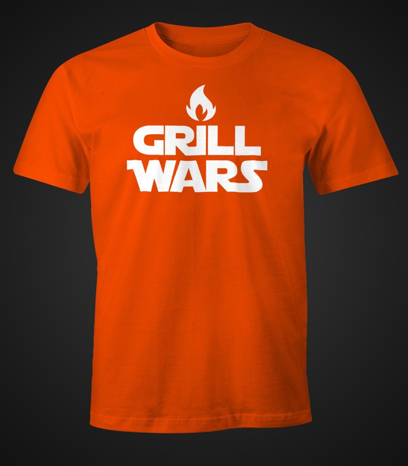 Print-Shirt Moonworks® Herren mit T-Shirt orange MoonWorks Wars Print Grill Fun-Shirt