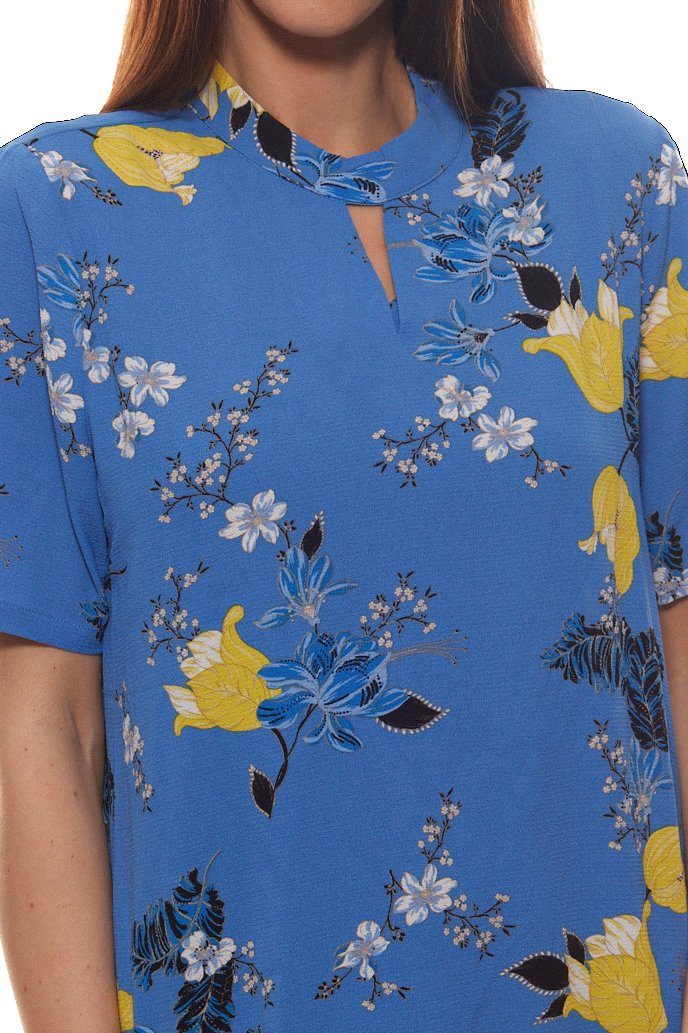KAFFE Rundhalsshirt KAFFE Kajama Blusenshirt verspielte Damen Druck-Bluse  im Asia Stil Sommer-Shirt Blau