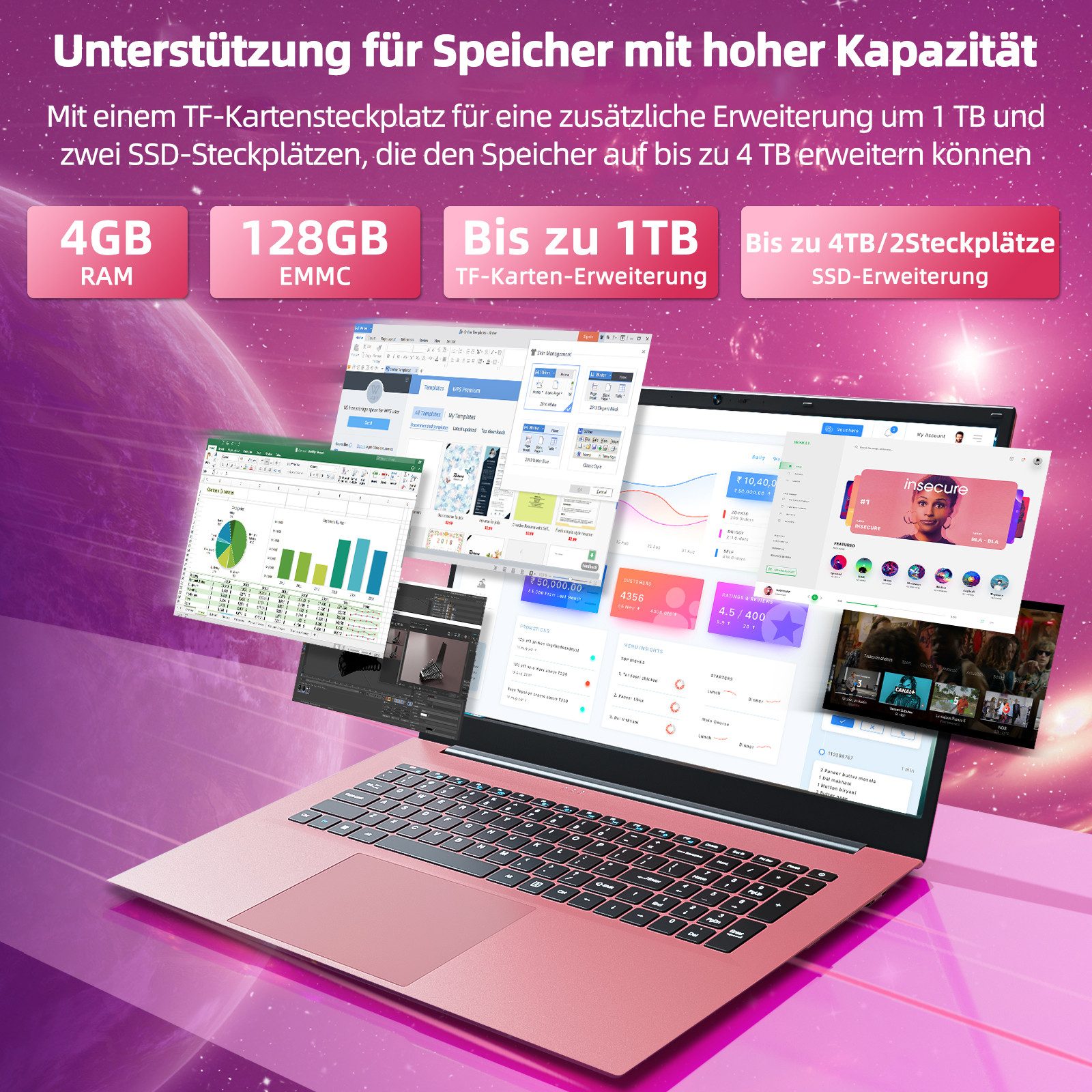 MENGHU 18,5 Zoll Laptop für Homeoffice & Alltag Windows 11 Microsoft 365 Notebook (Intel Celeron N5095, 4 GB, 128 GB SSD)