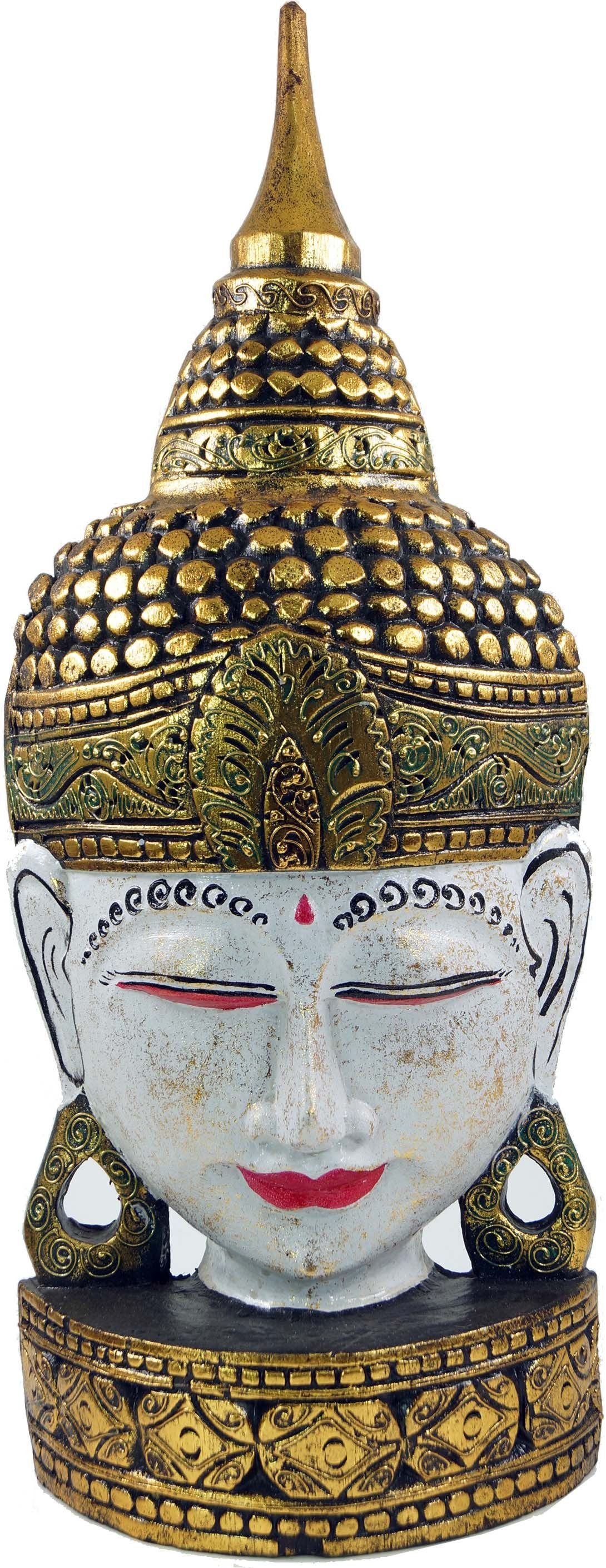 -.. Thai Buddha Guru-Shop Buddhafigur Maske, weiß/gold Statue Stehende Buddha