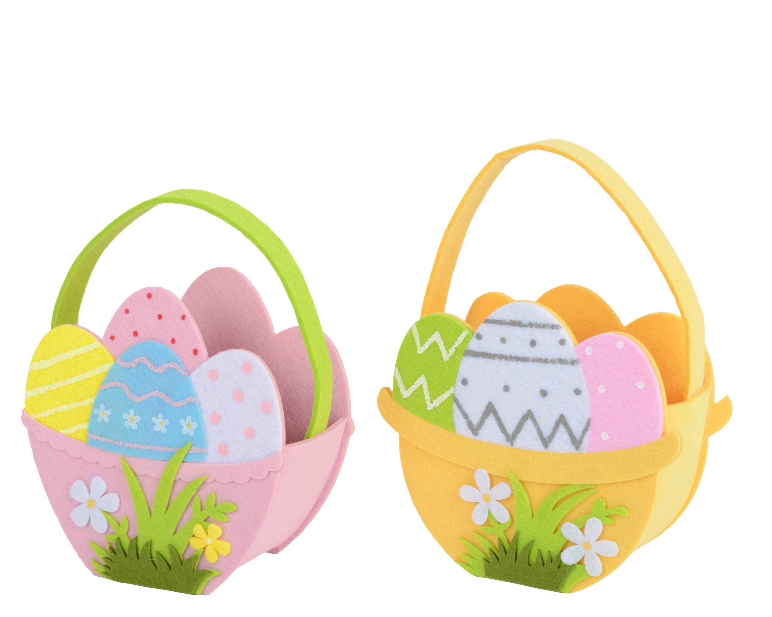 Decoris season decorations Dekokorb, Osterkörbchen Filz 16x16cm mit Henkel 1 Stück sortiert Gelb / Rosa