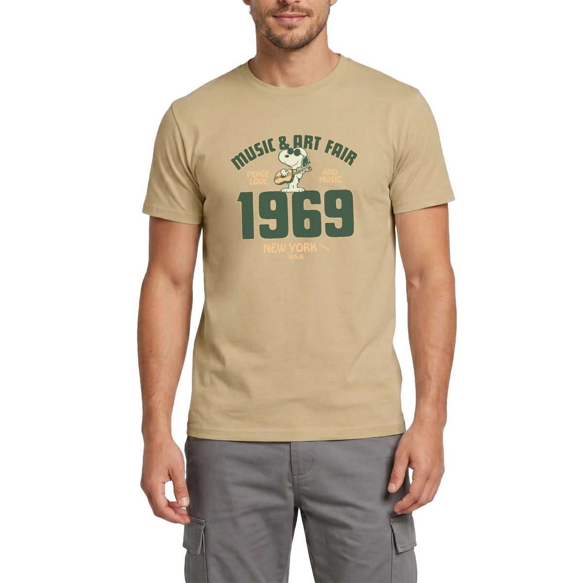 Spreadshirt T-Shirt Peanuts Snoopy Peace Love Music 1969 Männer T-Shirt (1-tlg)